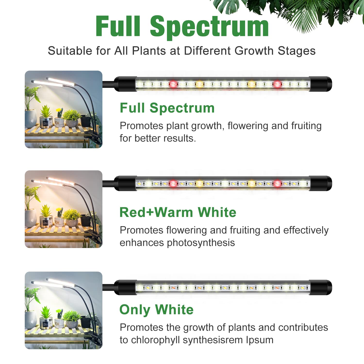 Wolezek Grow Lights For Indoor Plants, 6000K 40 Leds Full Spectrum Plant Grow Lights Indoor, White Grow Lamp With Clip, Auto On