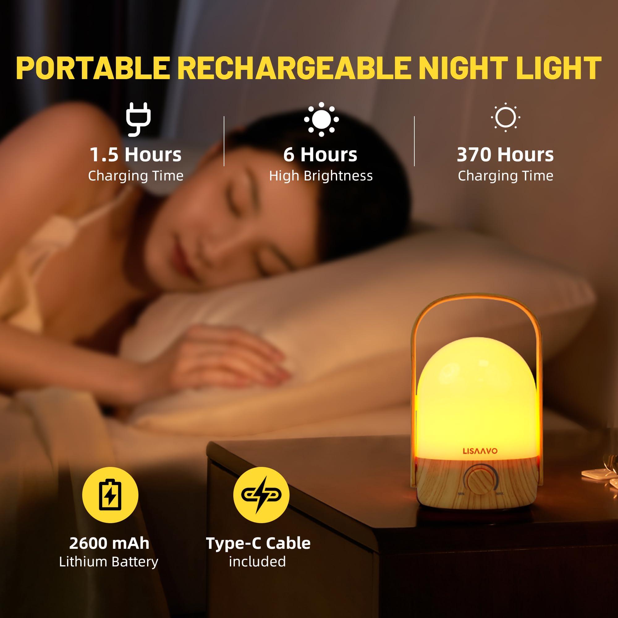 Lisaavo Small Bedside Lamp Portable Cordless Lamps Rechargeable For Bedroom Nightstand Night Table(Wood)