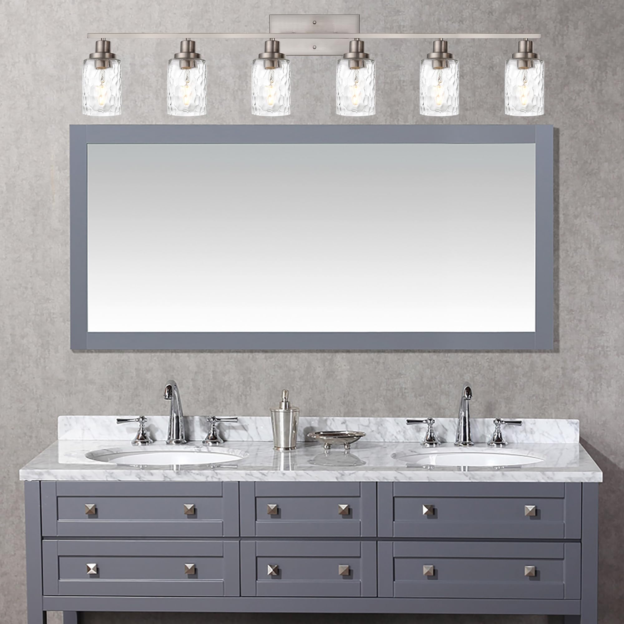 MELUCEE 6-Light Bathroom Vanity Light Brushed Nickel Industrial Wall Fixture Model 450A-6W-SN