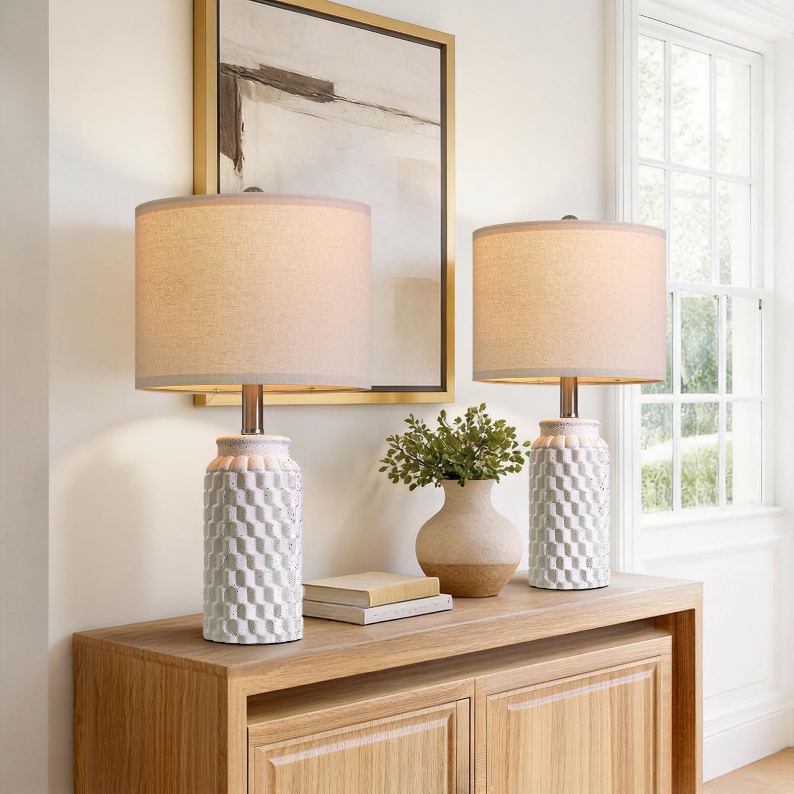 USumkky 20.5 Ceramic Table Lamps Set of 2 - Modern Farmhouse & Boho Style  Bedside Nightstand Lamps for Bedroom  Living Room End Table Lamps  Small Desk Lamp(Matte White)