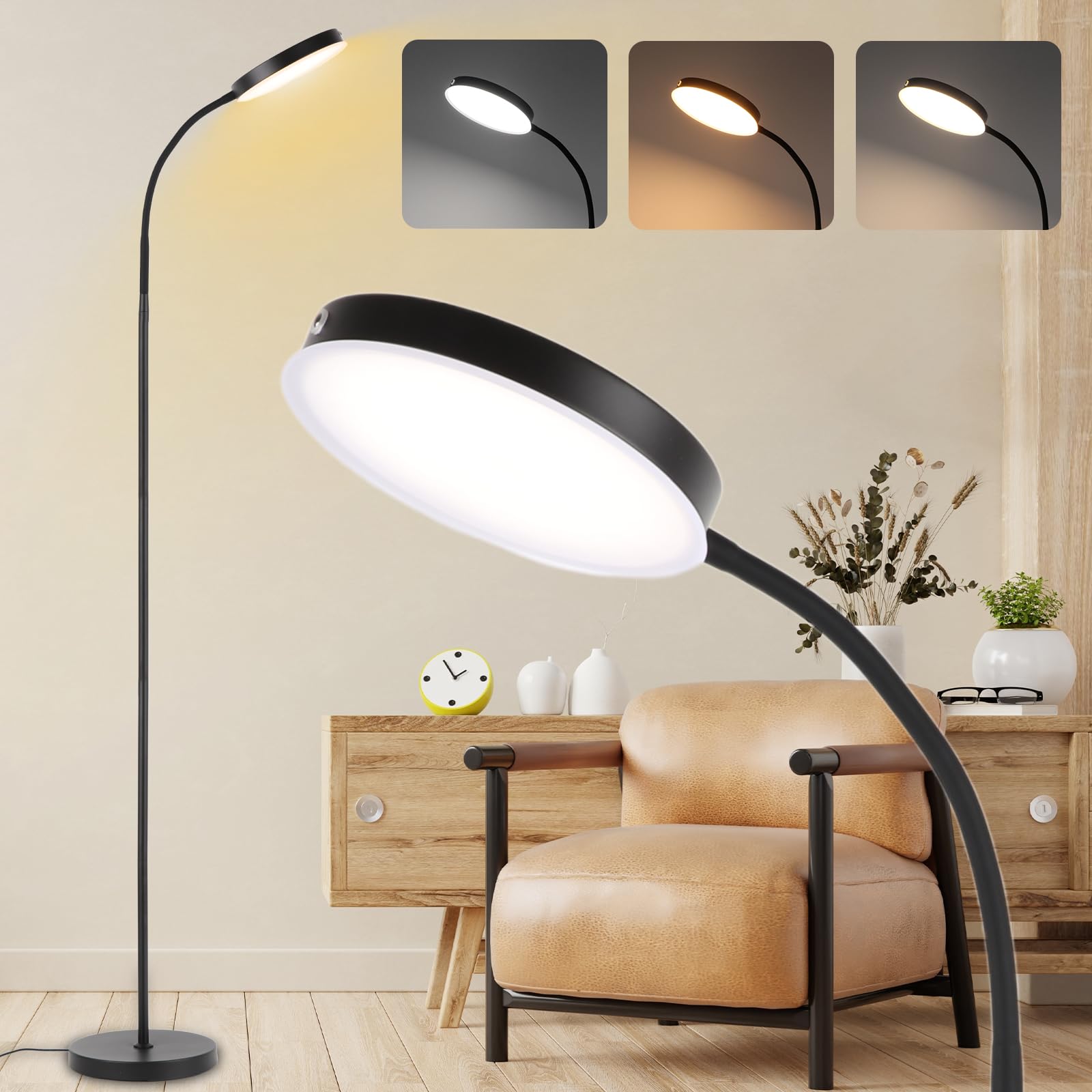 LALISU Floor Lamp, LED Floor Lamps for Living Room, Stepless Adjust Color Temperatures & Brightness Standing Lamp with Touch Con