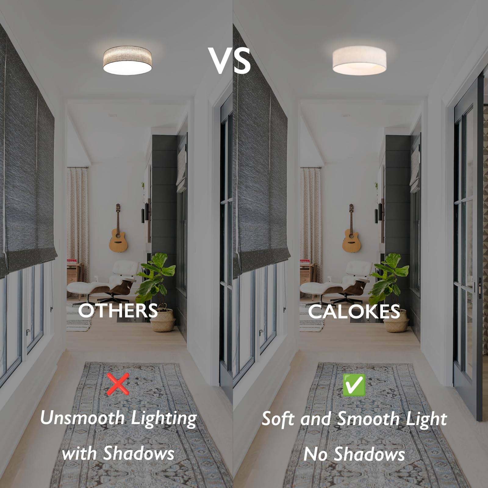 Calokes 13" White Fabric Flush Mount Ceiling Light, 24W 3000K Led Closed To Ceiling Light Fixture With Classic Linen Drum Design For Bedrooms, Kitchen, Dining Room, Hallway