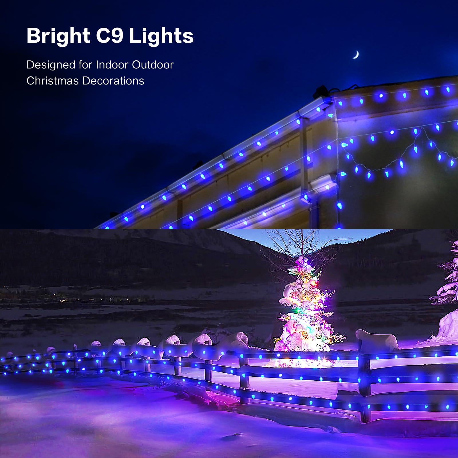 Dirnun 50Led 33Ft Blue C9 Led Christmas Lights, Commercial Grade, Ul Certified, Waterproof, Indoor/Outdoor, Connectable, Wedding