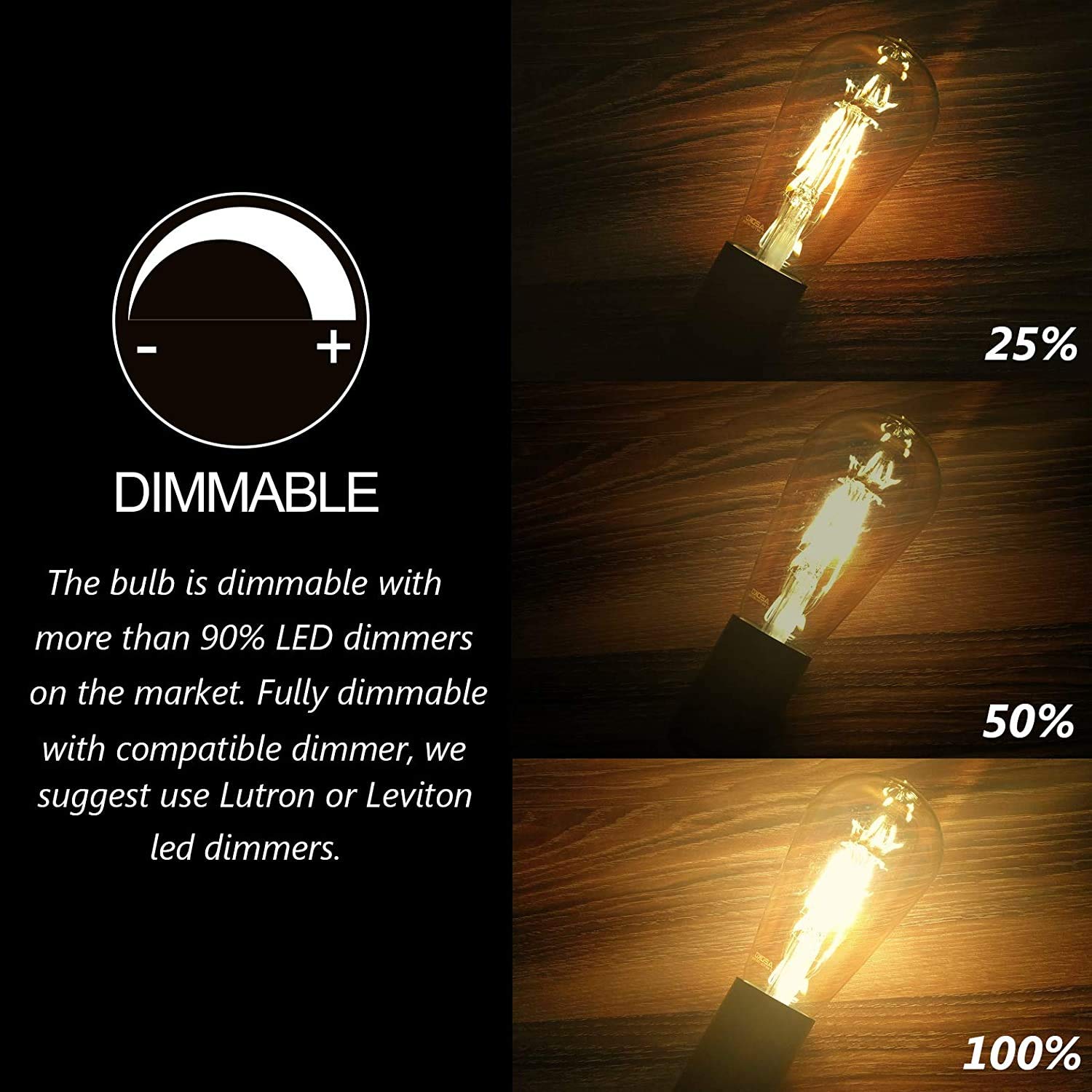 Led Dimmable Edison Light Bulbs 4W Vintage Light Bulb, 2200K-2400K Warm White (Amber Glass), Antique Led Edison Bulbs, Squarrel