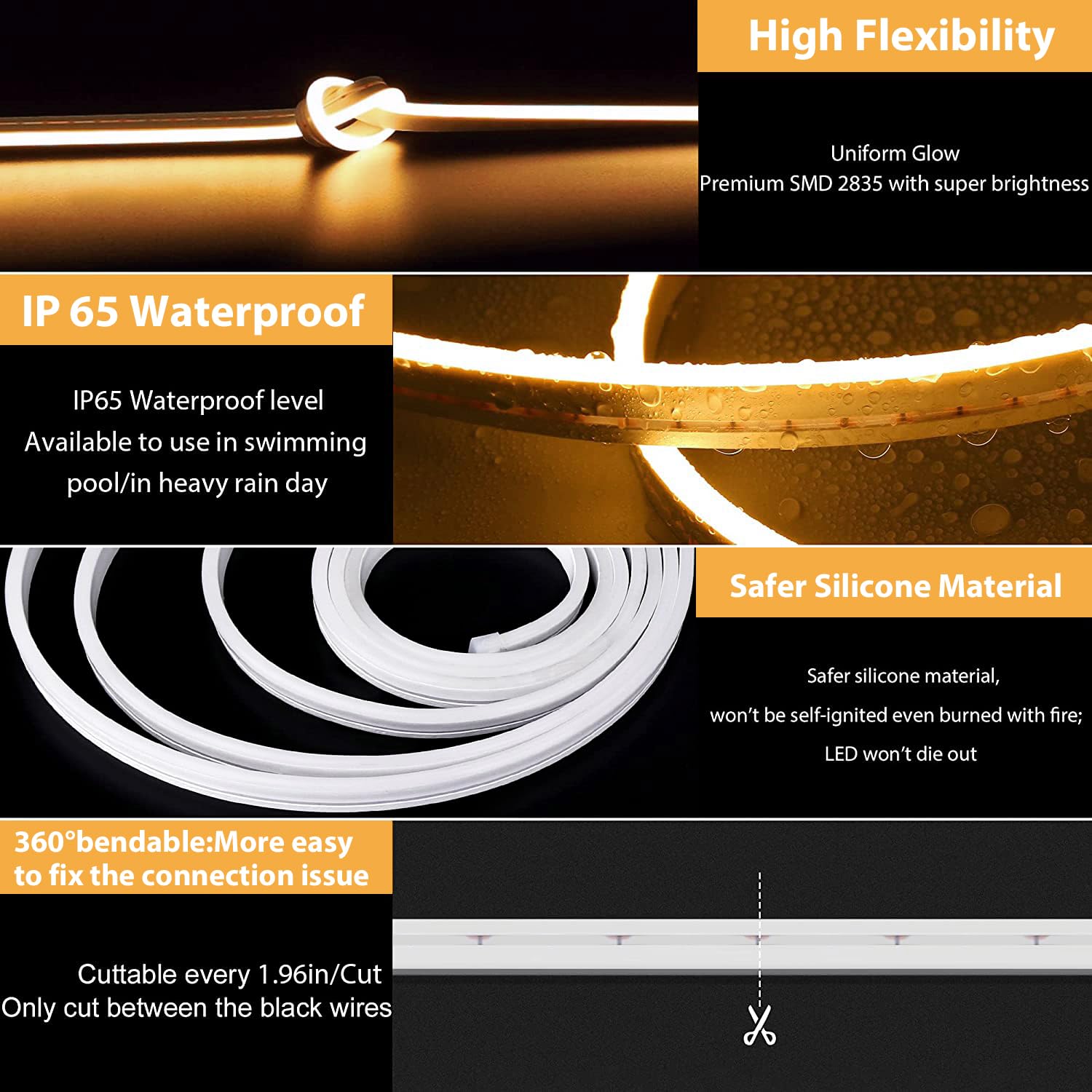 Lamomo LED Strip Lights 32.8Ft Tunable White Silicone Neon Rope Lights, Dimmable 3000K-6000K, Waterproof for Bedroom Home Decor