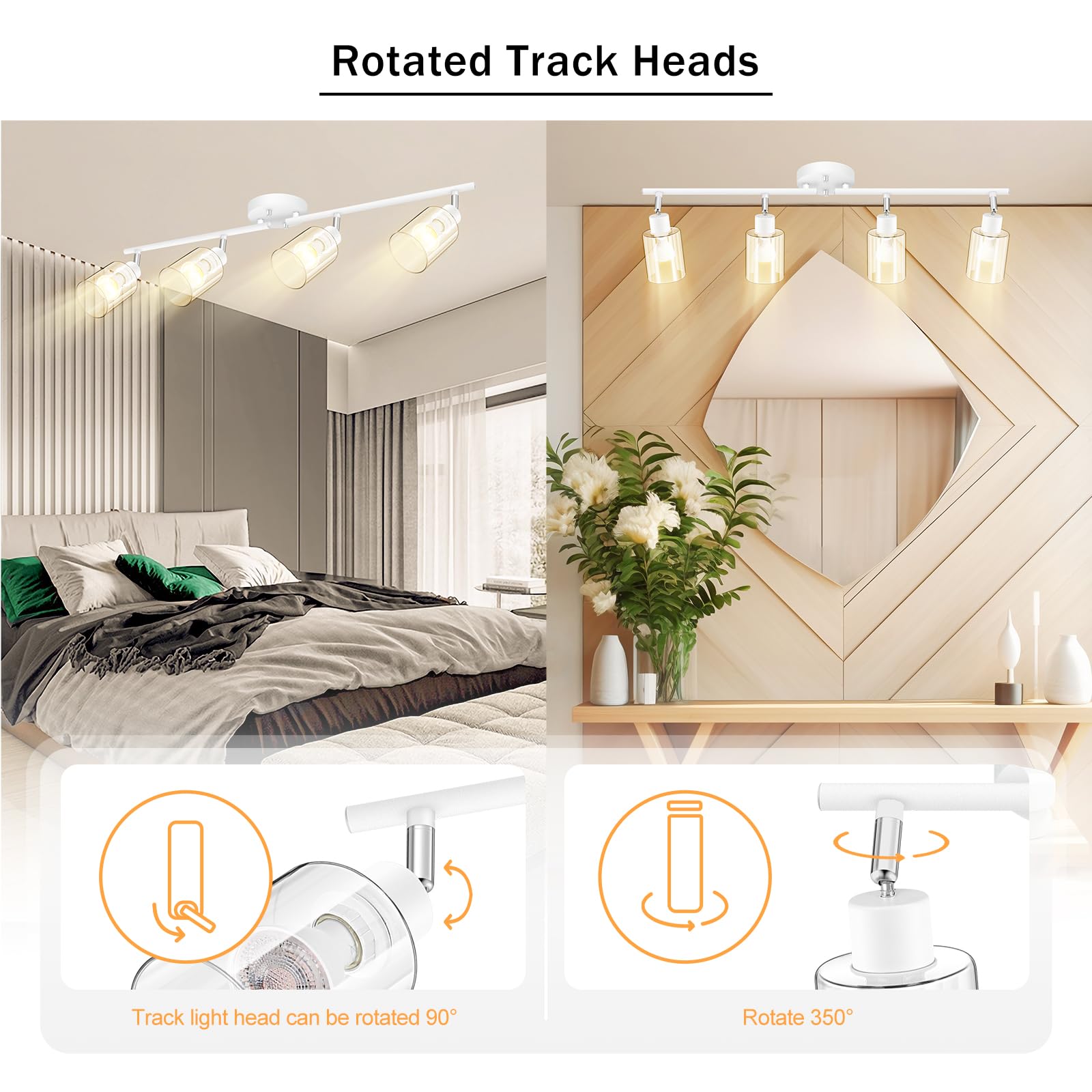 Boostarea 4-Light Bathroom Light Fixtures, White Modern Vanity Wall Lights With Clear Glass Shade, Flexibly Ceiling Light For Mi