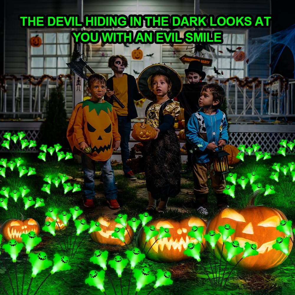 Betrihyes Outdoor Halloween Decorations Solar Garden Ghost Lights,2Packs 12Led Halloween Lights Swaying Firefly With Magic Ghost Decor,Solar Halloween Path Lights For Yard/Lawn/Porch/Ghost Decor