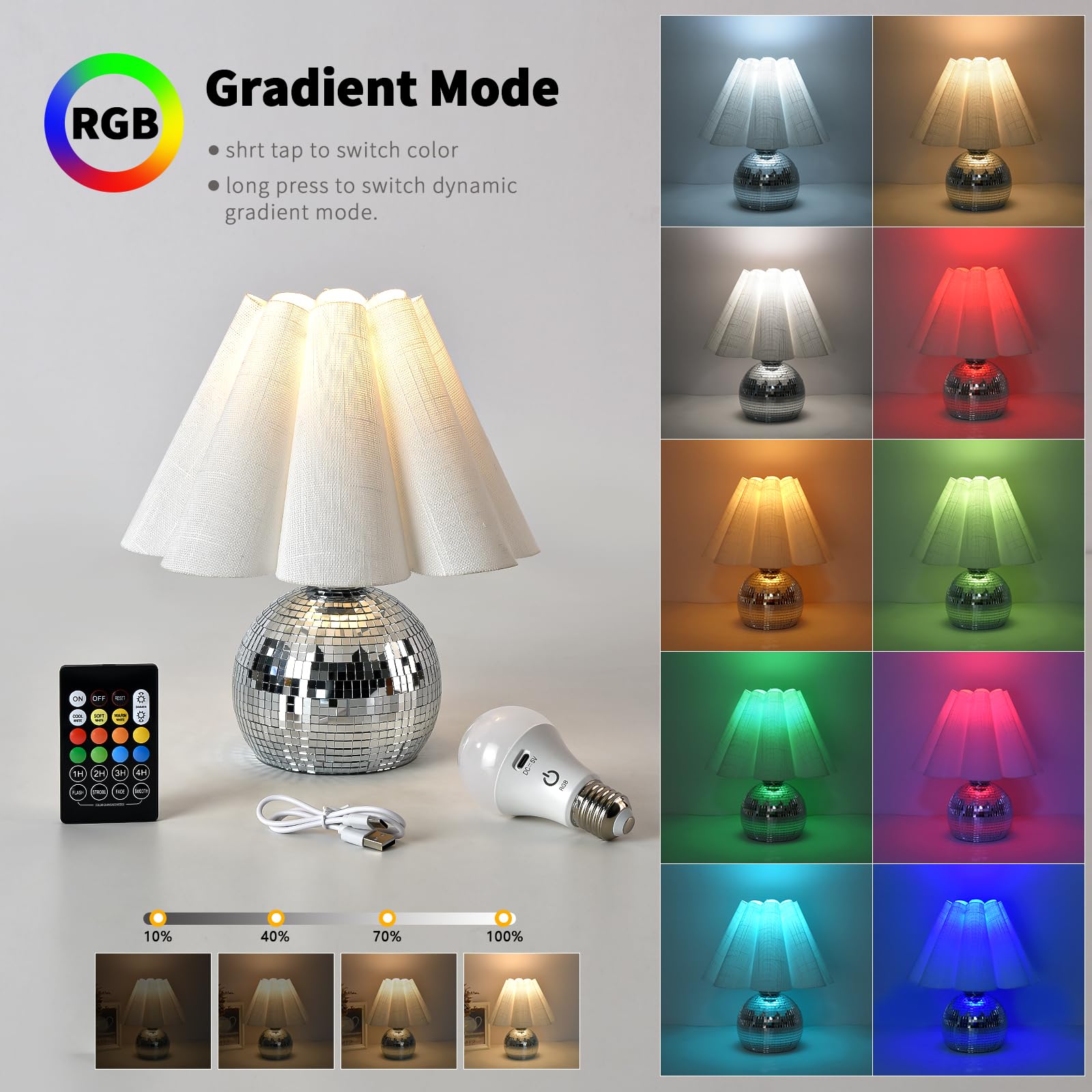 Rechargeable Crodless Small Funky Table Lamp, Battery Operated Remote Control Disco Mini Table Lamps for Bedroom Nightstand, Fun