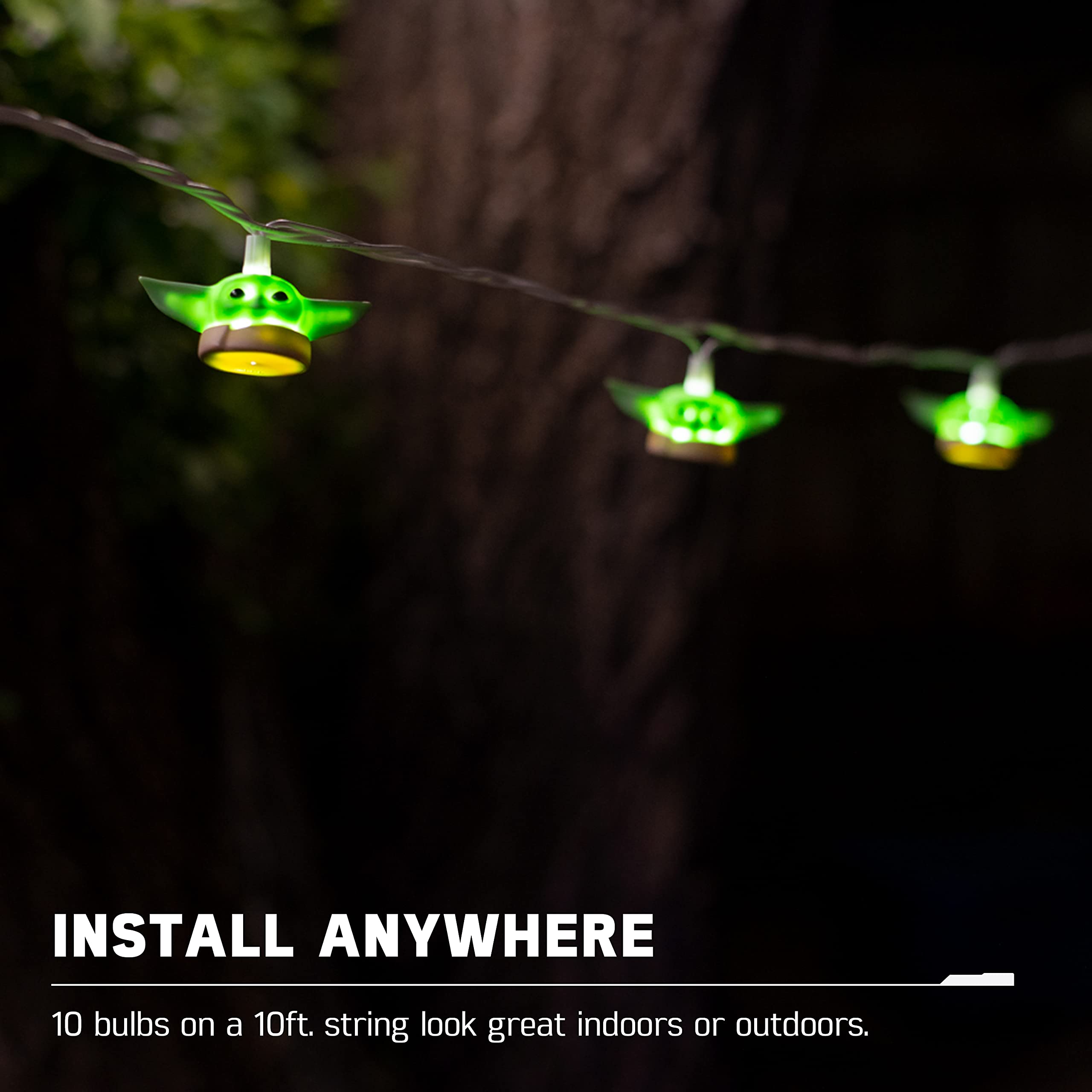 STAR WARS Baby Yoda String Light, 10 LED, 10 Feet, Indoor/Outdoor, Collector's Edition, Model 53739, Cool White, Ideal for Kids' Bedroom