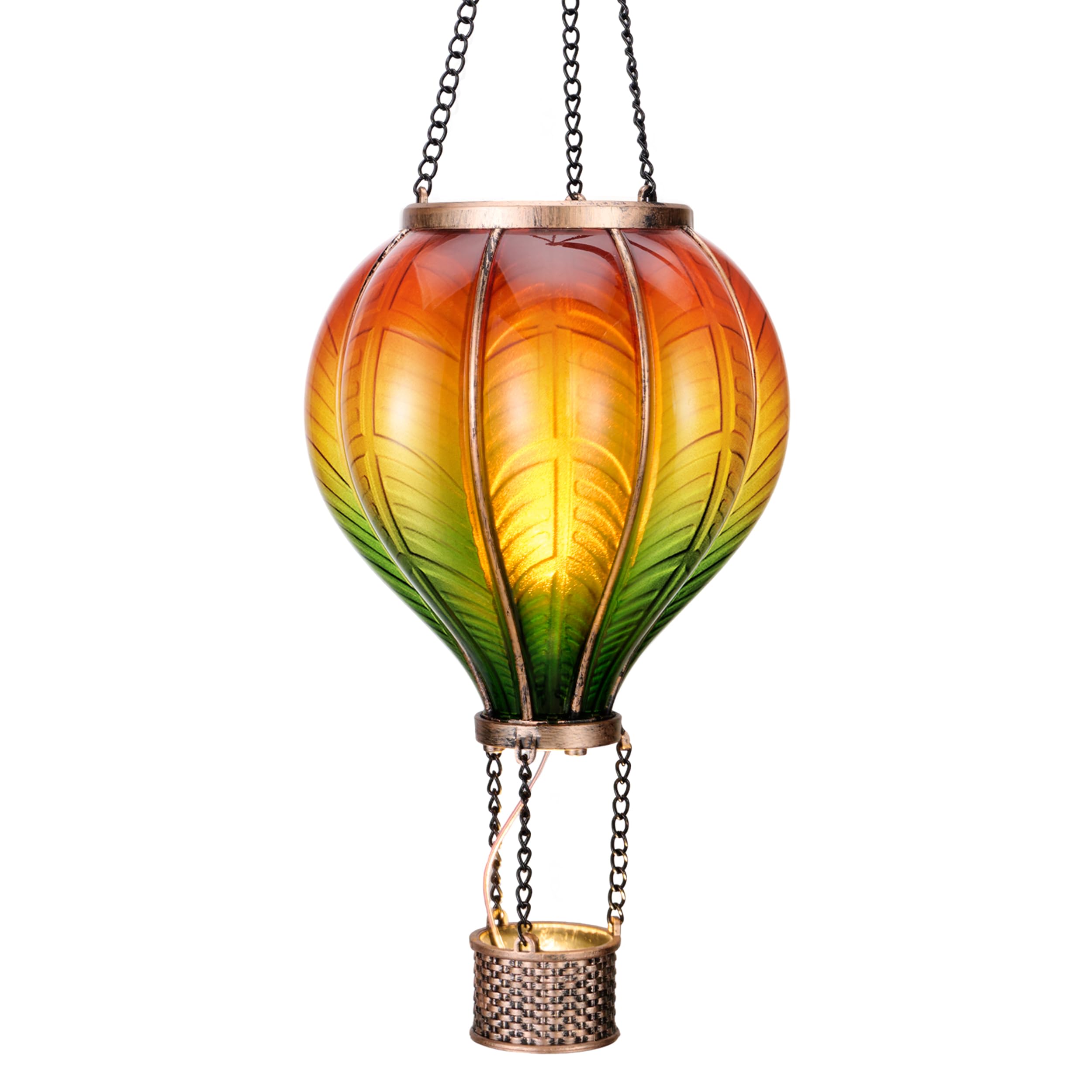 TERESA'S COLLECTIONS Hot Air Balloon Solar Lantern for Garden Decor ,Flickering Flame Hanging Solar Light for Outdoor ,Orange & 