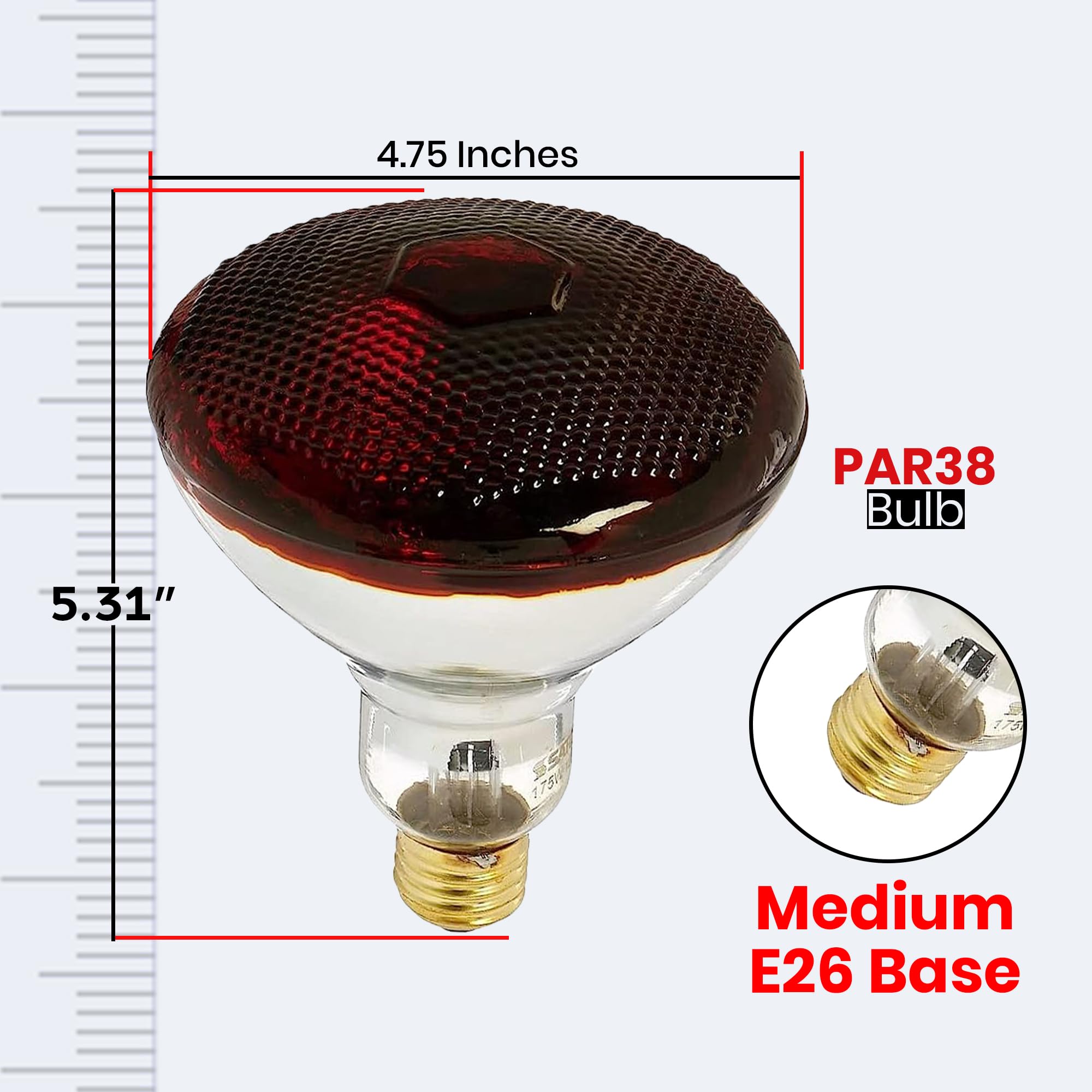 BULBMASTER 175 Watts PAR38 Red Heat Lamp for Chickens Infrared Light Bulb Brooder lamp 175 Watt Heat Lamp for Chicks Incandescen