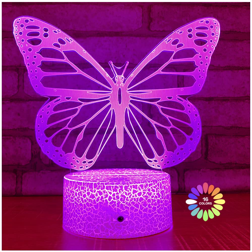 Butterfly Night Light, Birthday Gift For Girls 3D Illusion Lamp Kids Bedside Lamp With 16 Colors Changing Remote Control Butterfly Toys Girls Gifts (Butterfly)