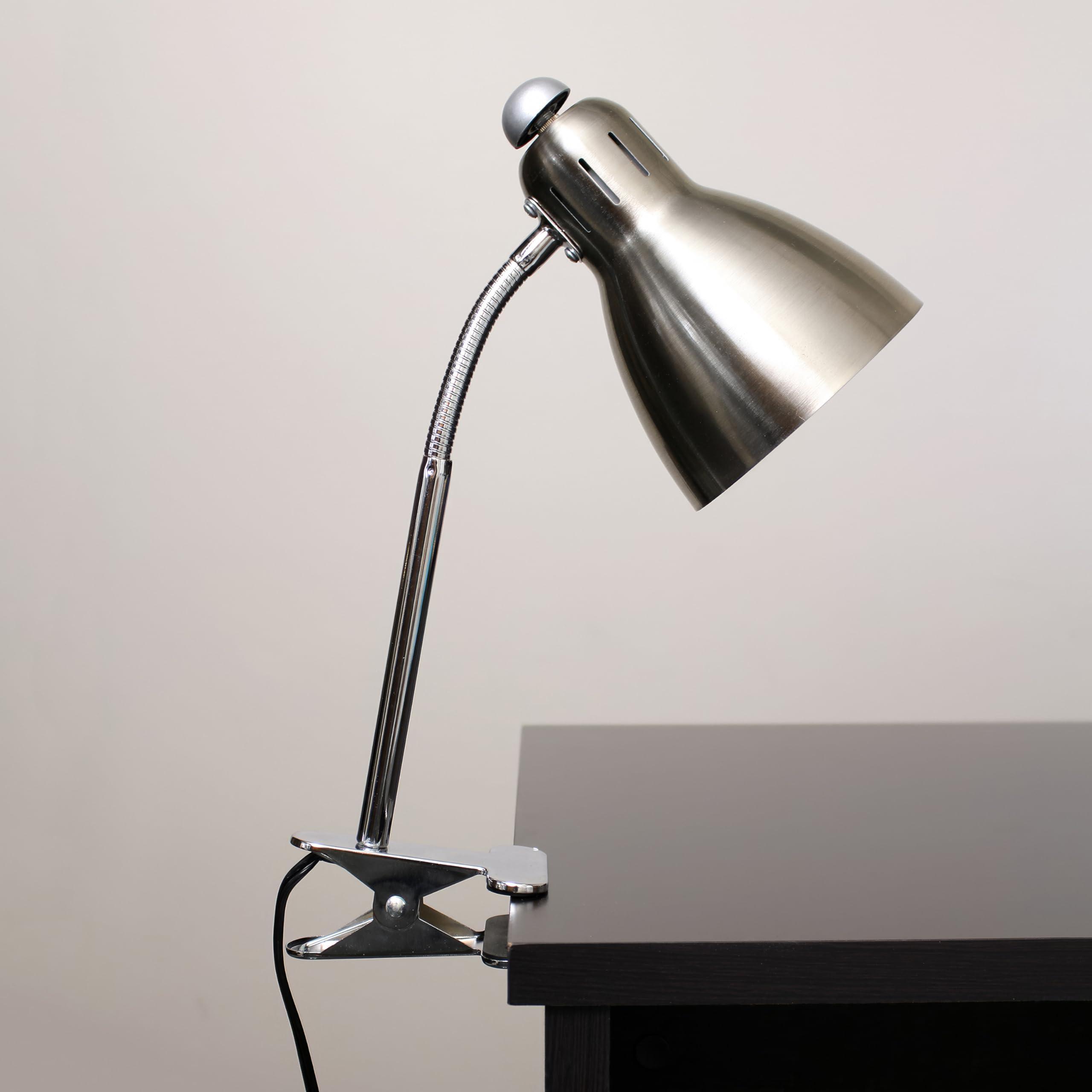 Simple Designs Ld2016-Bsn Adjustable Flexible Gooseneck Clip Light Desk Lamp, Brushed Nickel
