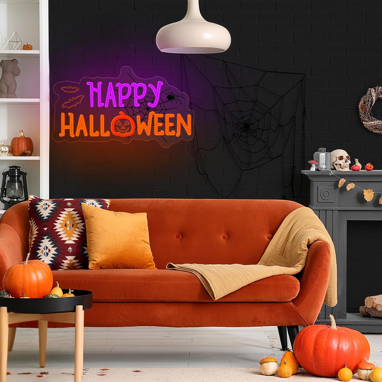 Halloween Neon Sign For Halloween Wall Decor Dimmable Neon Light Bat & Pumpkin Light Up Signs For Halloween Bedroom Horror Party Bar Background Decoration