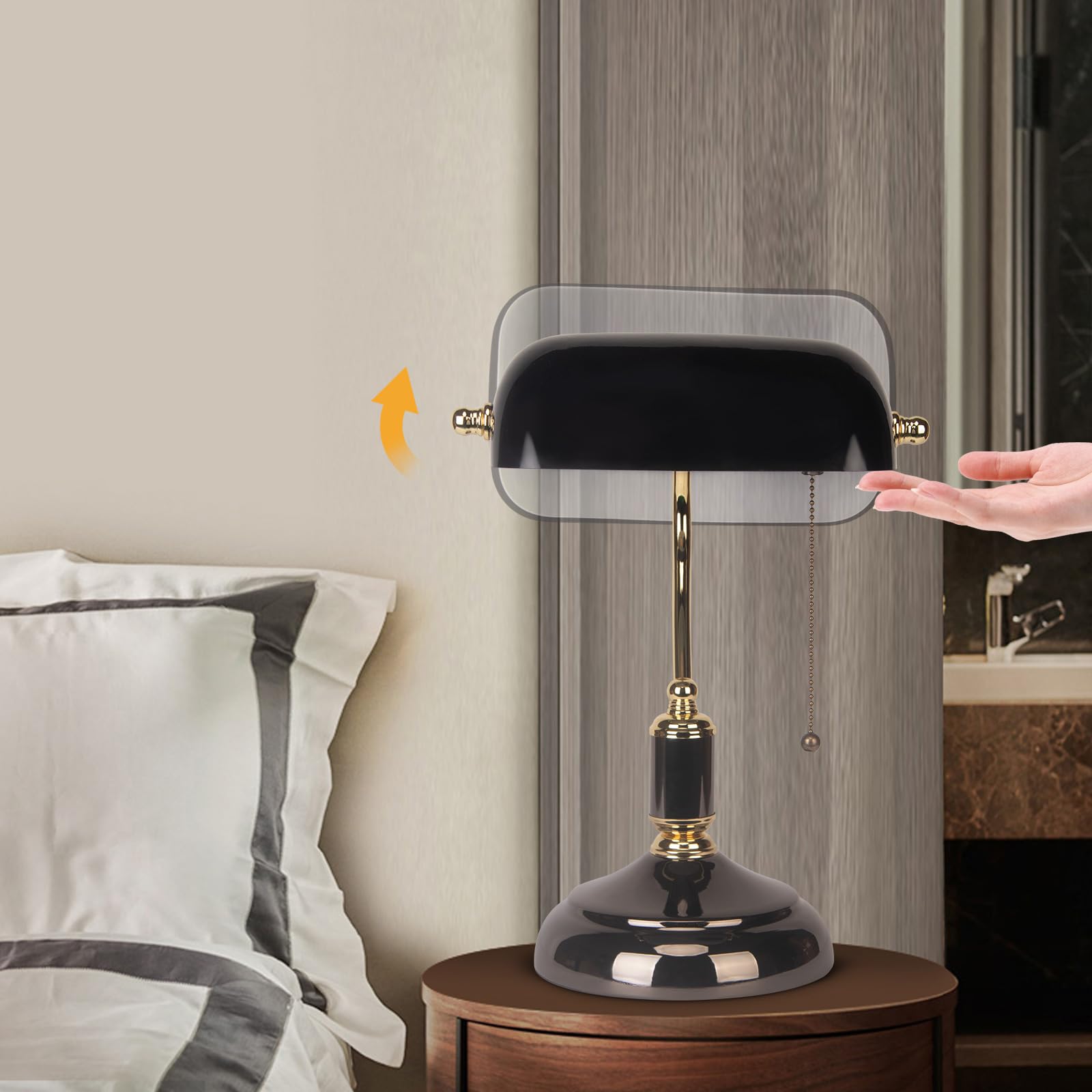 FIRVRE Bankers Desk Lamp, Black Glass Shade, Golden E26 Base, Model 006, Traditional Style for Office, Study Room