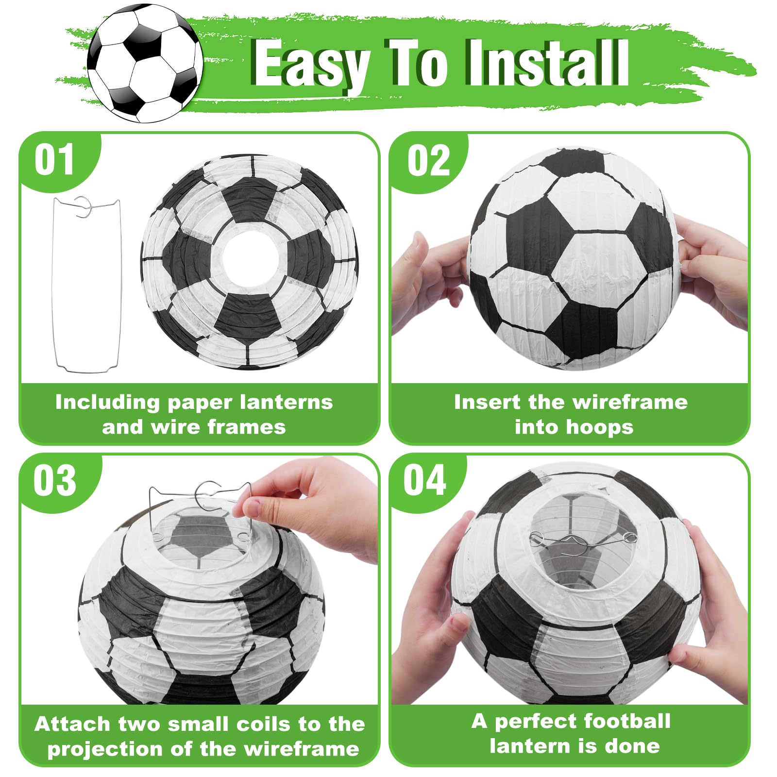 Mototo 10 PCS Soccer Ball Paper Lanterns - Black & White, Indoor Party Decorations for Copa America 2026 World Cup & MLS Theme