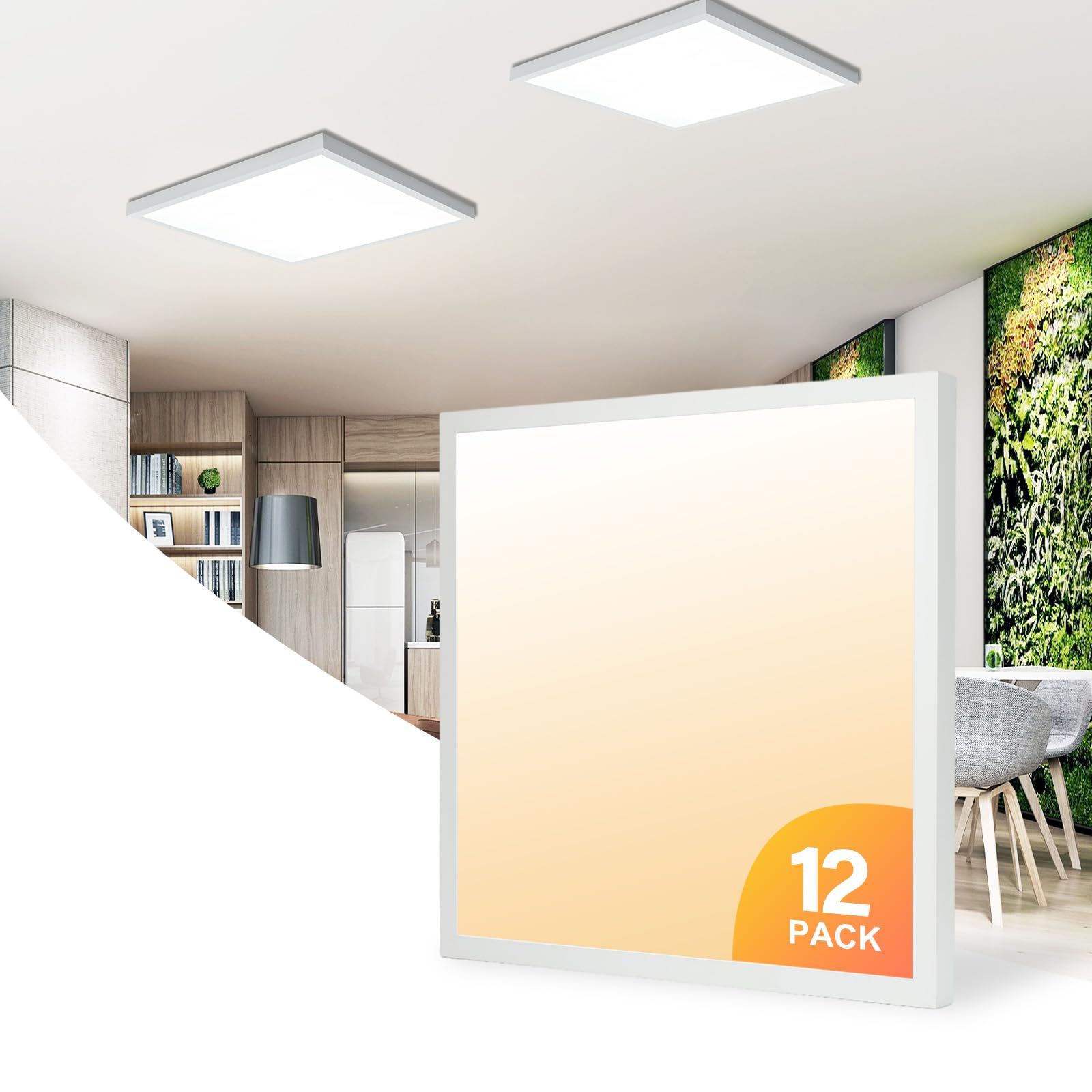 Mcacggo 12-Pack 2x2 FT LED Flat Panel Light Surface Mount, 100-277V, Triac Dimmable & 3000K/4000K/5000K Selectable, 40W Square 2