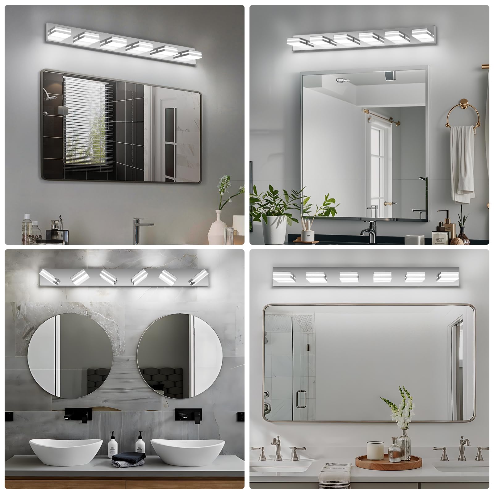 JZEKVN Modern LED Bathroom Light Fixture, 6-Light, 41.73in Chrome Acrylic Vanity Lighting, Model 202541008