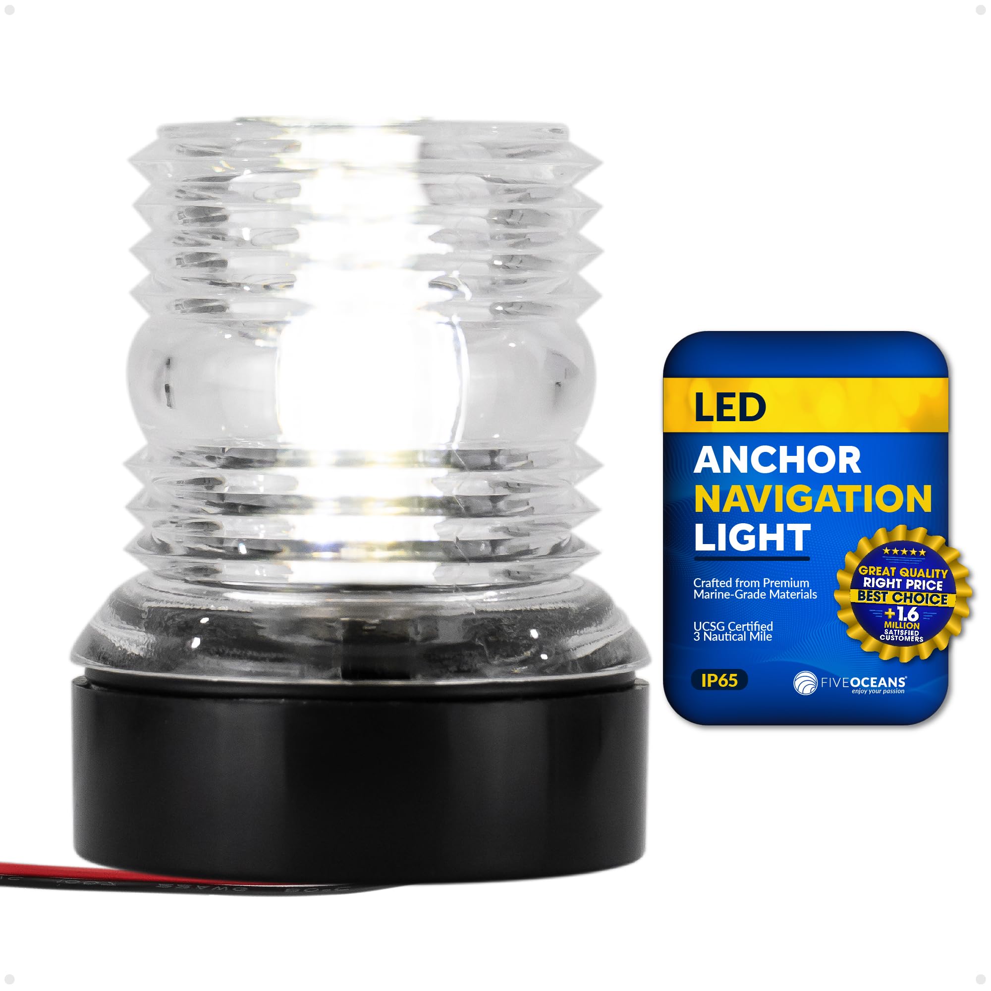 Five Oceans Anchor Light - 12V DC Stern Navigation Light, USCG Certified, 3-Inch Surface Mount, Fixed Color for Boats