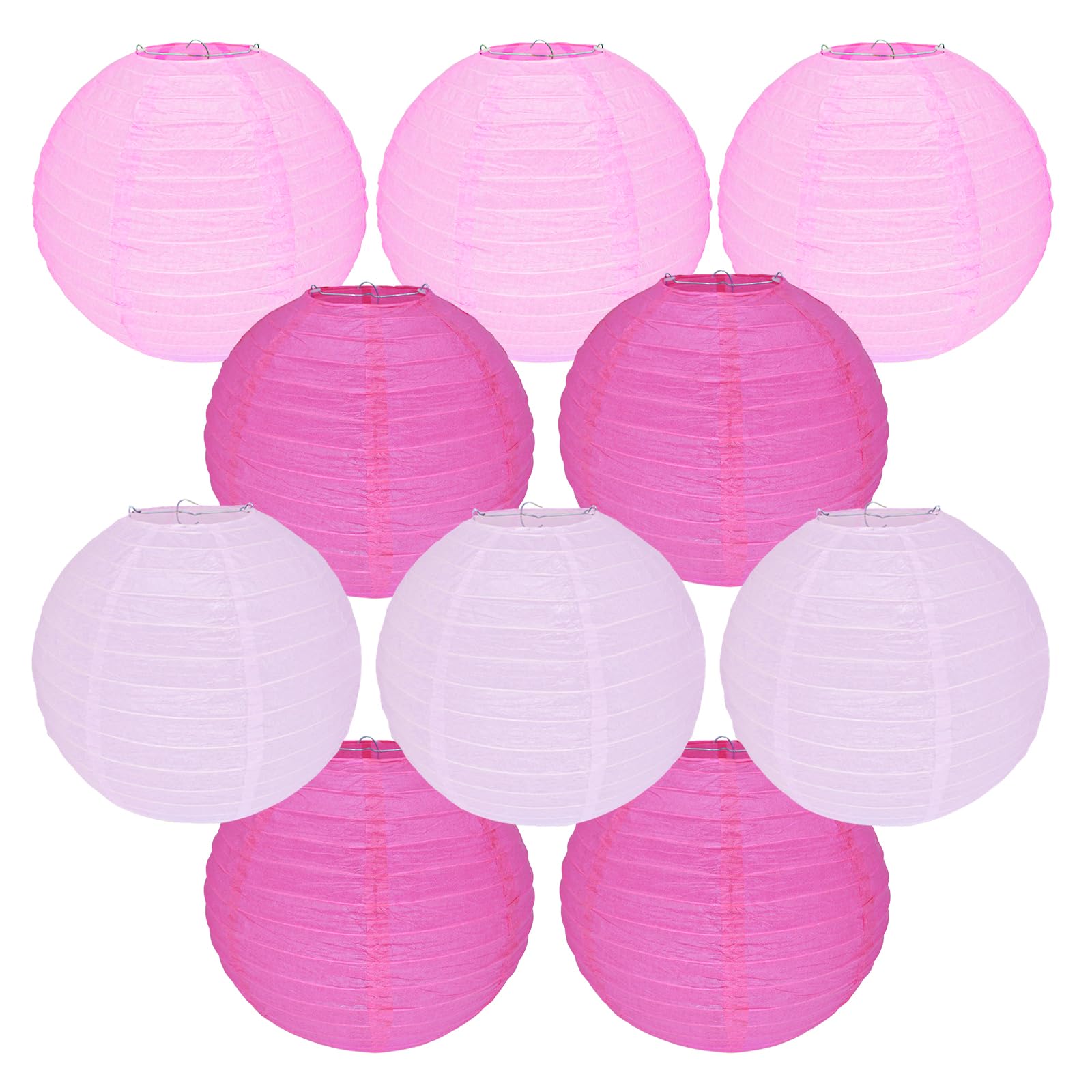 Peywot 10Pcs Paper Lanterns for Home Decor, Weddings, Parties, 16 Inch, Pink Series, Model DL-16in-Par