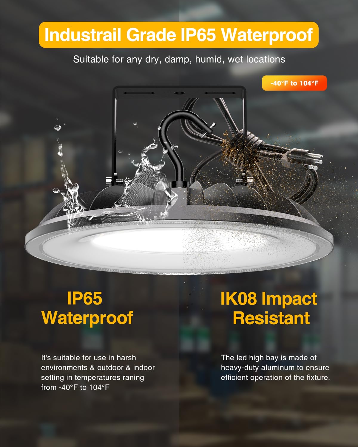 JC-LGL 150W UFO LED High Bay Light, 16500Lm, 5000K, Waterproof, Black, 4 Pack, UL Listed, US Plug, 2 Installation Types