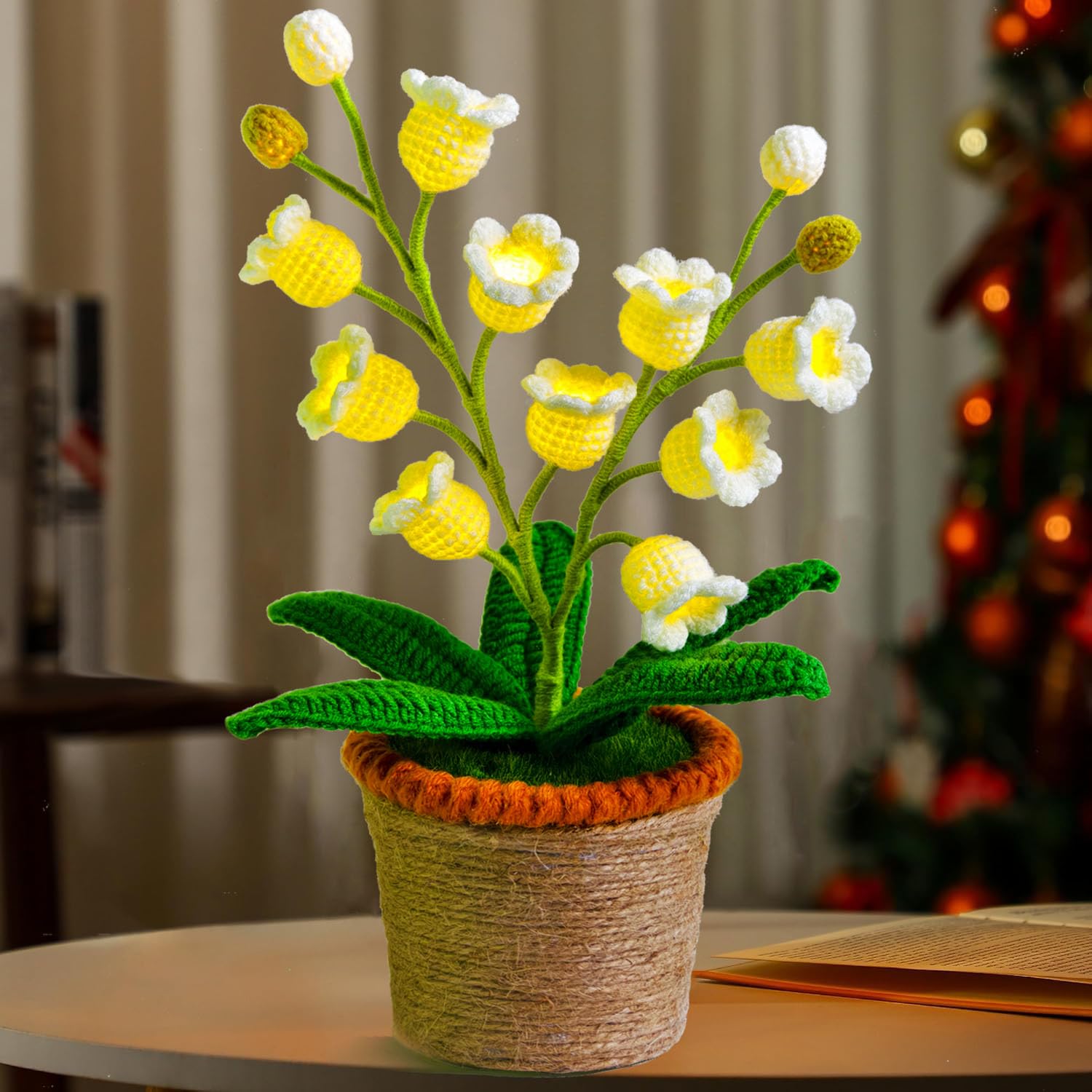 Lily Of The Valley Lamp - Handmade Crochet Flower Bedside Table Lamps With 14 Night Light Cute Gifts For Women Birthday Christmas Valentine MotherS Day Desk Home Office Bedroom Decor