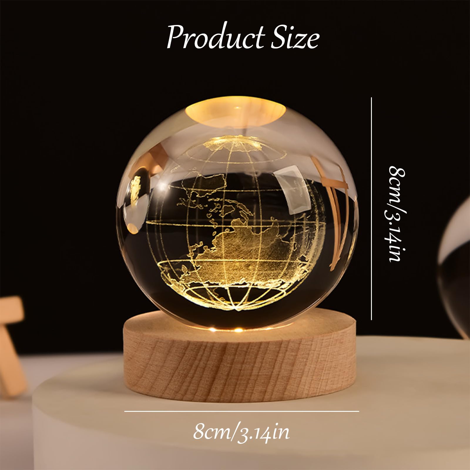 Dniebw 3D Glowing Crystal Ball Night Light 8Cm Galaxy Lamp Decoration Crsytal Ball Led Galaxy Planet Nightlight Bedroom Decor (3.14In)