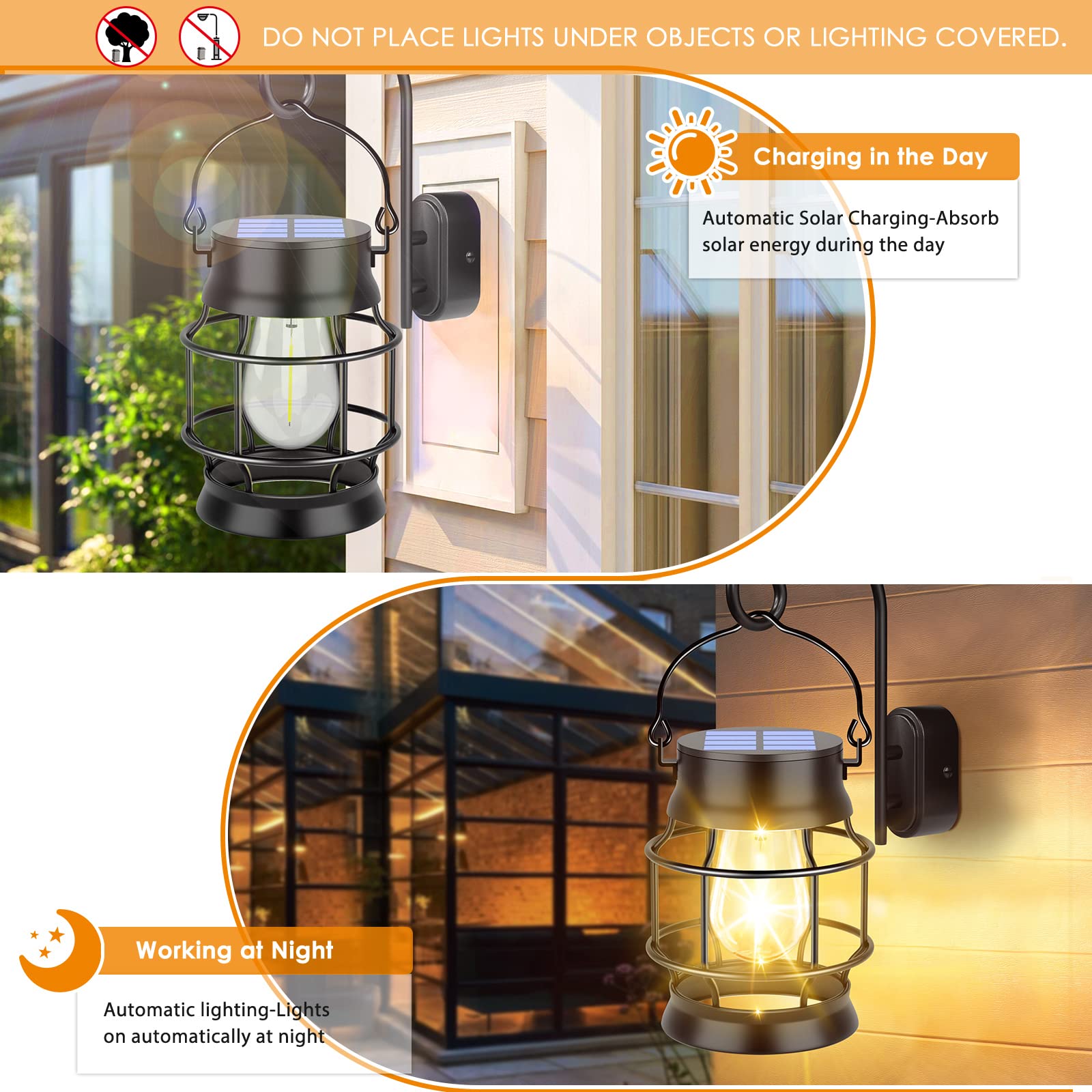 Ubright 2 Pack Solar Lantern Lights Outdoor Waterproof Metal Hanging Solar Lights For Outside Retro Design With Edison Bulb Deco