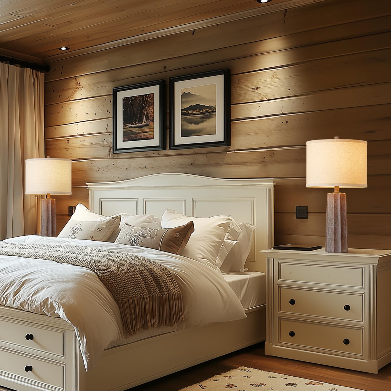 Roriano 24'' Farmhouse Resin Table Lamps Set Of 2 For Bedroom Living Room Vintage Traditional Desk Lamps Rustic Nightstand Bedsi