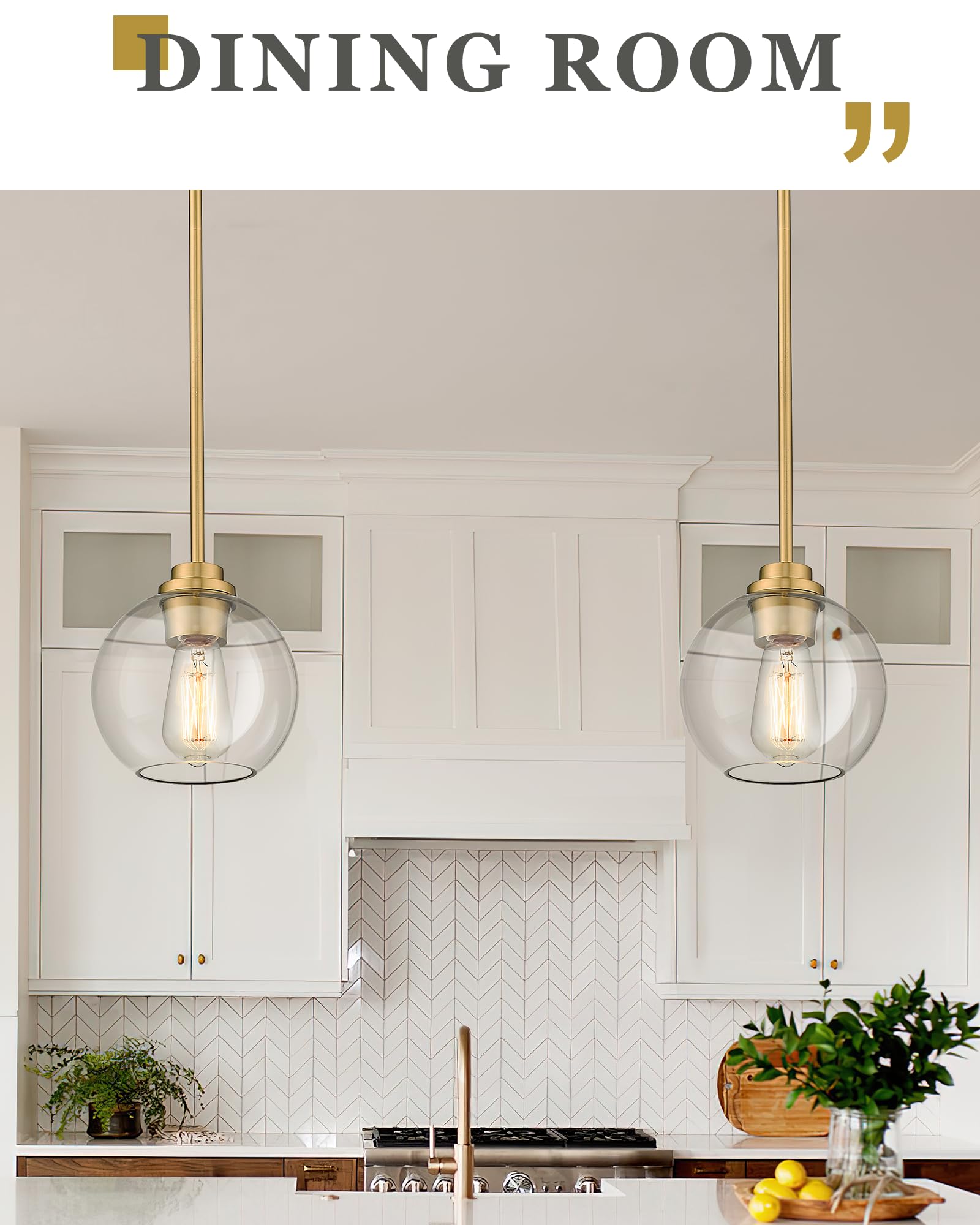 Audickic Modern Gold Pendant Light, Clear Glass Globe Shade, 1 Pack, Model AD-22280-1P-GD-C, Farmhouse Hanging Fixture for Dining Room Entryway
