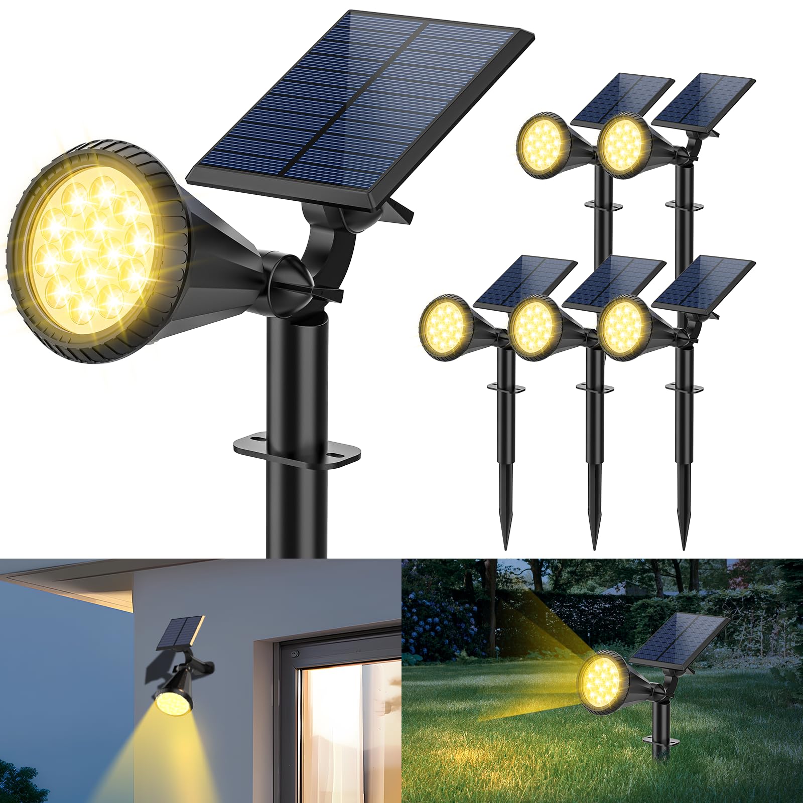 Katipeal Solar Spot Lights Outdoor, 4 Modes/6 Pack Solar Spotlights Waterproof, 180 Adjustable Powered Landscape Lights, Outdoor