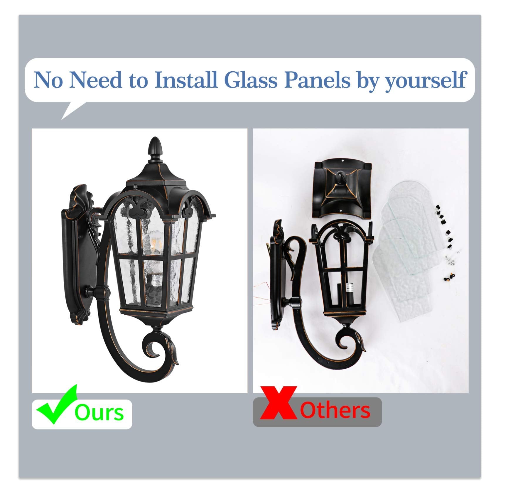 PARTPHONER Outdoor Wall Light Fixture - Black Roman Waterproof Sconce, 17.71in H, Glass Shade, Model PA1143