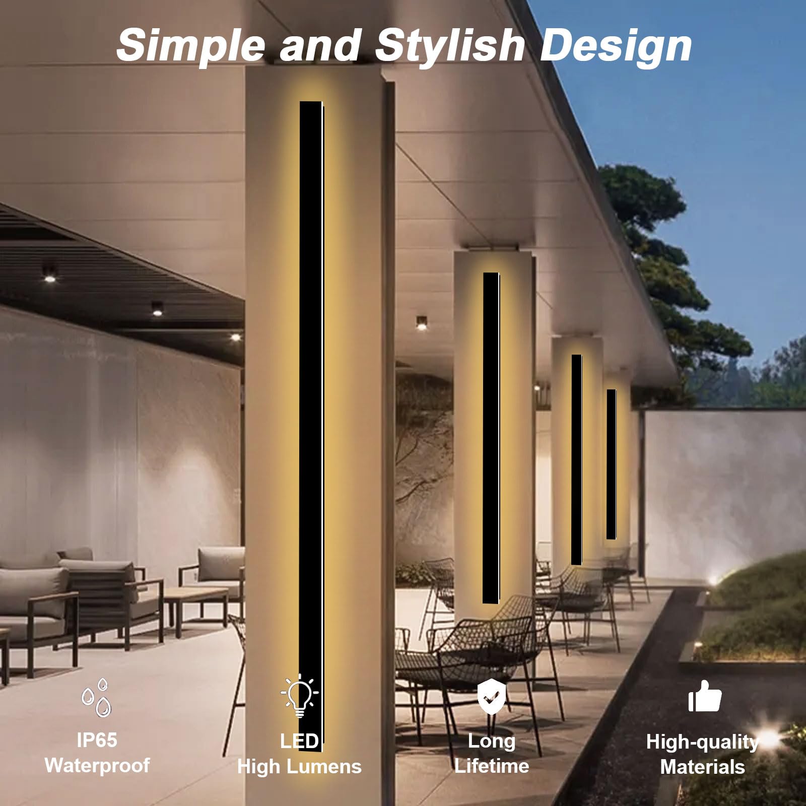 Gremlbuk 71 Inch Outdoor Wall Lights Modern Long Outdoor Wall Sconce Ip65 Waterproof Linear Outdoor Wall Lamp 3000K Led Exterior Light Fixtures For House Patio Garage