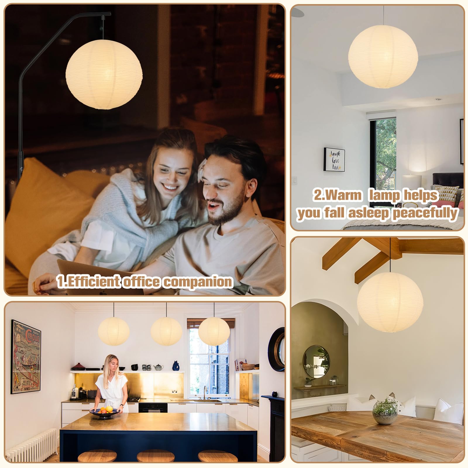 White Paper Lamp Shade, 12''X12'' Small Chinses Paper Lantern Pendant Light Shade,Round Lanpshade Home Decor Ceiling Lampshade,