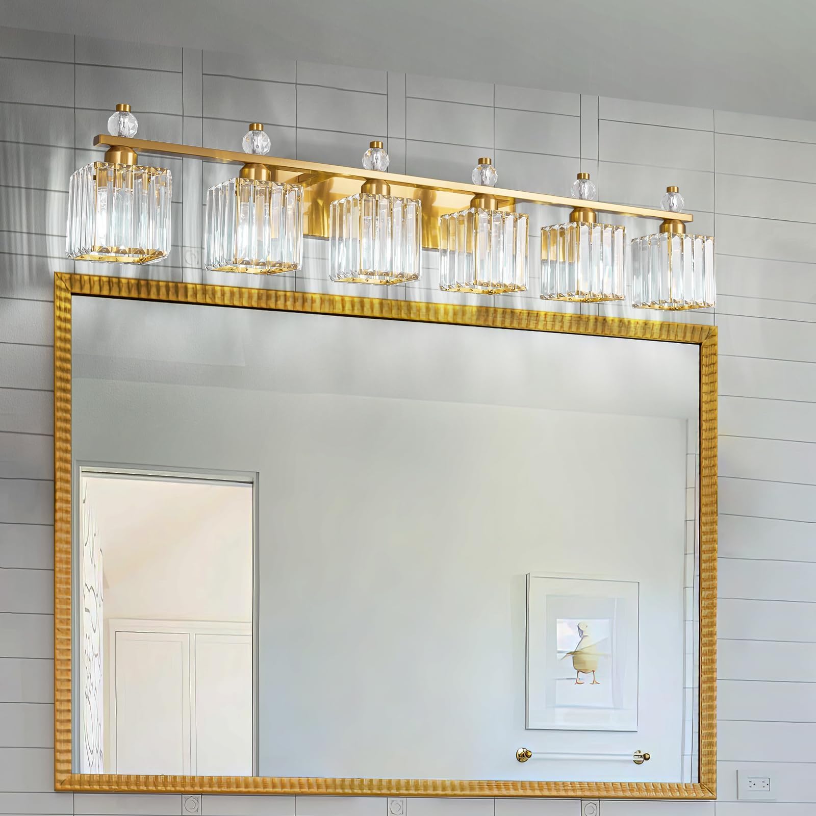Fdpby 6-Light Modern Crystal Vanity Light - Gold Metal Bathroom Fixture, Model 290