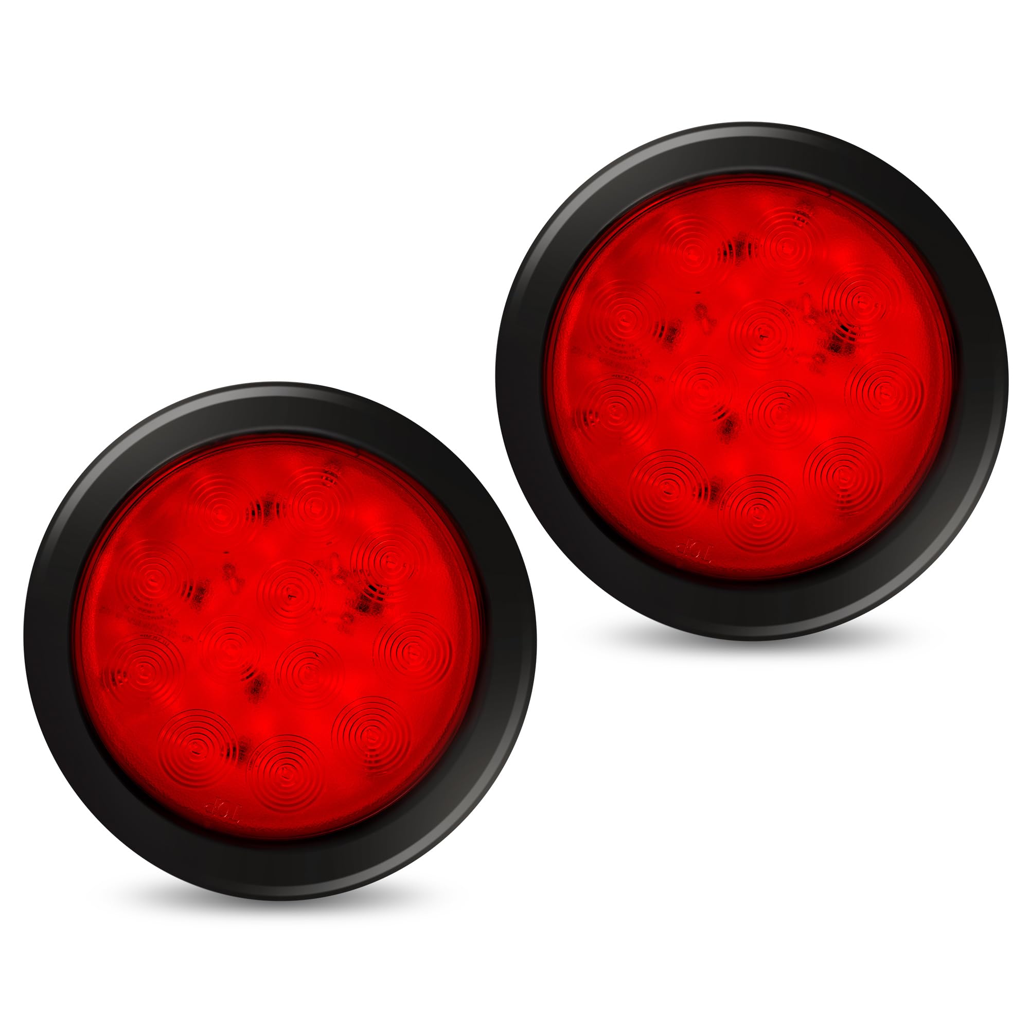 Runhwee 2Pcs 4'' Round Led Trailer Light Kit - Red 12 Led Boat Marker, Brake, Stop Turn Side Utility Tail Light - Waterproof Hit