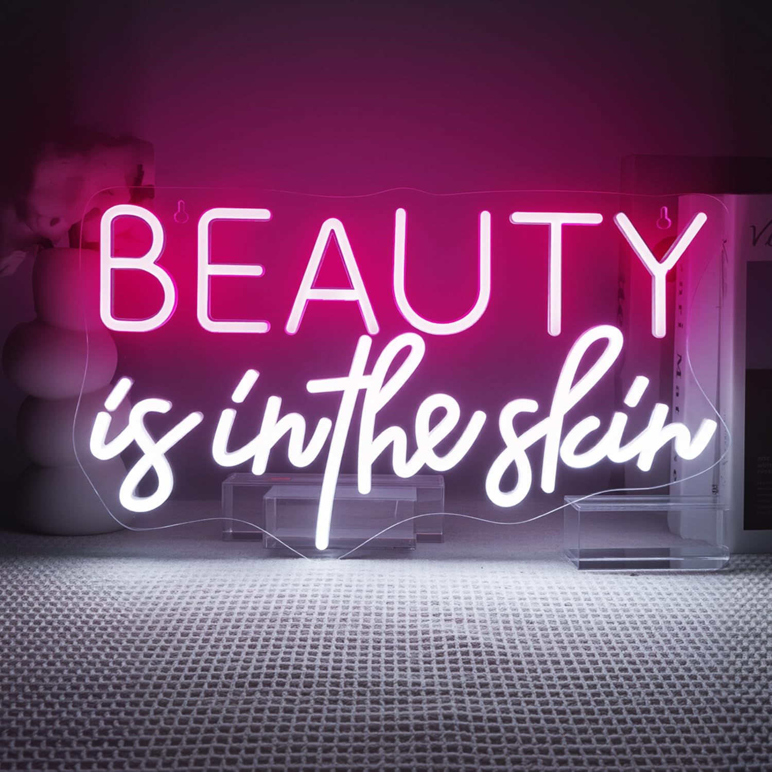 LUCUNSTAR Neon Sign, LED Wall Decoration for Beauty Salon, Medium Size, Plastic Material, Skin-Pink Color