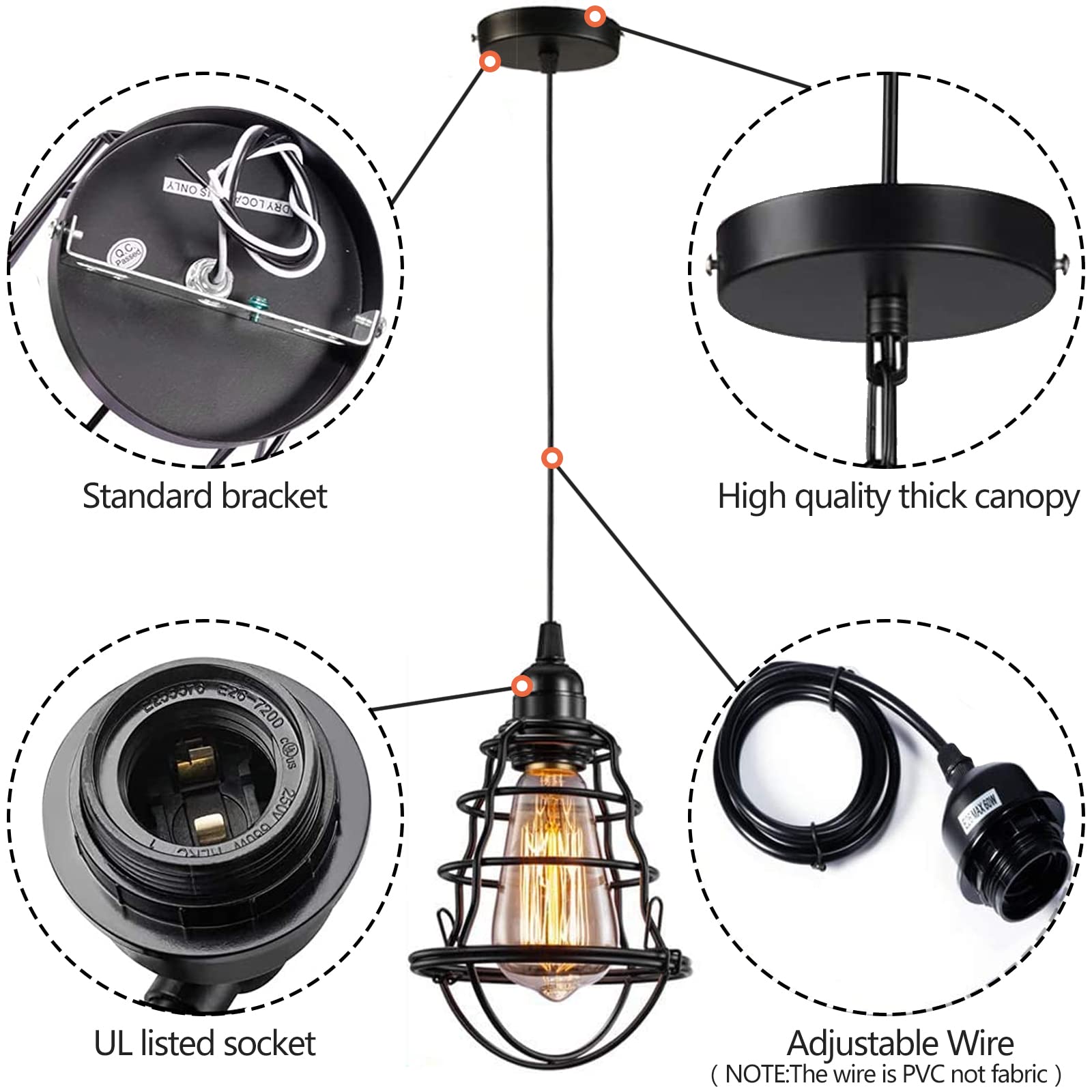 Asnxcju Industrial Pendant Light, Vintage Adjustable, E26/E27 Base, Black, 2 Pack, Model B07HR8SB8V