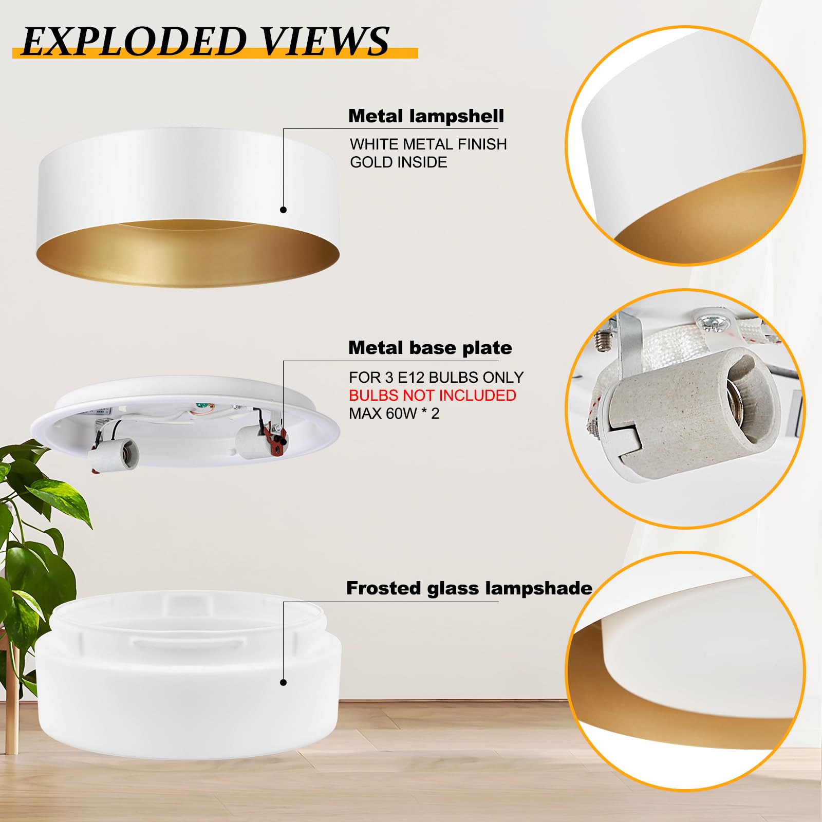 Goomavi Modern Flush Mount Ceiling Lights,Minimalist 12.5In Round Close To Ceiling Light Fixtures,White And Gold Metal Ceiling L