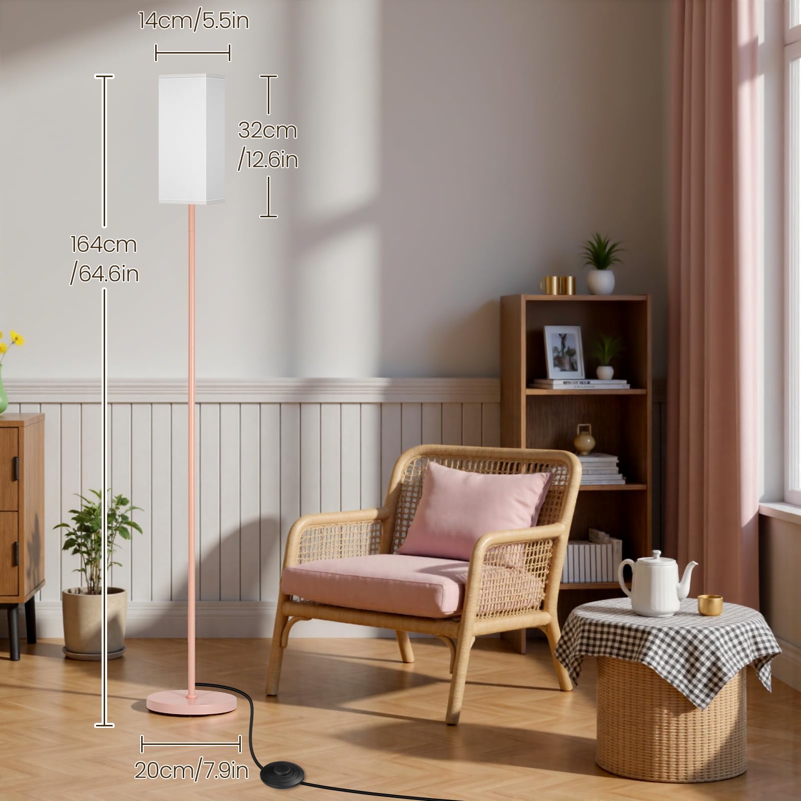 GOEBLESON Floor Lamp, Modern Minimalist Design, ETL Listed, Pink and White, PCW07LD05, Freestanding with Foot Switch