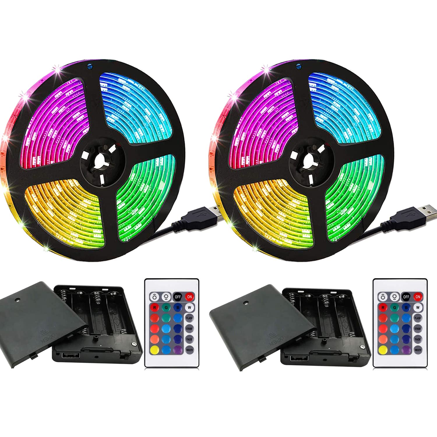 Dervacle Battery Powered LED Strip Lights 20ft Color Changing RGB with Remote, White