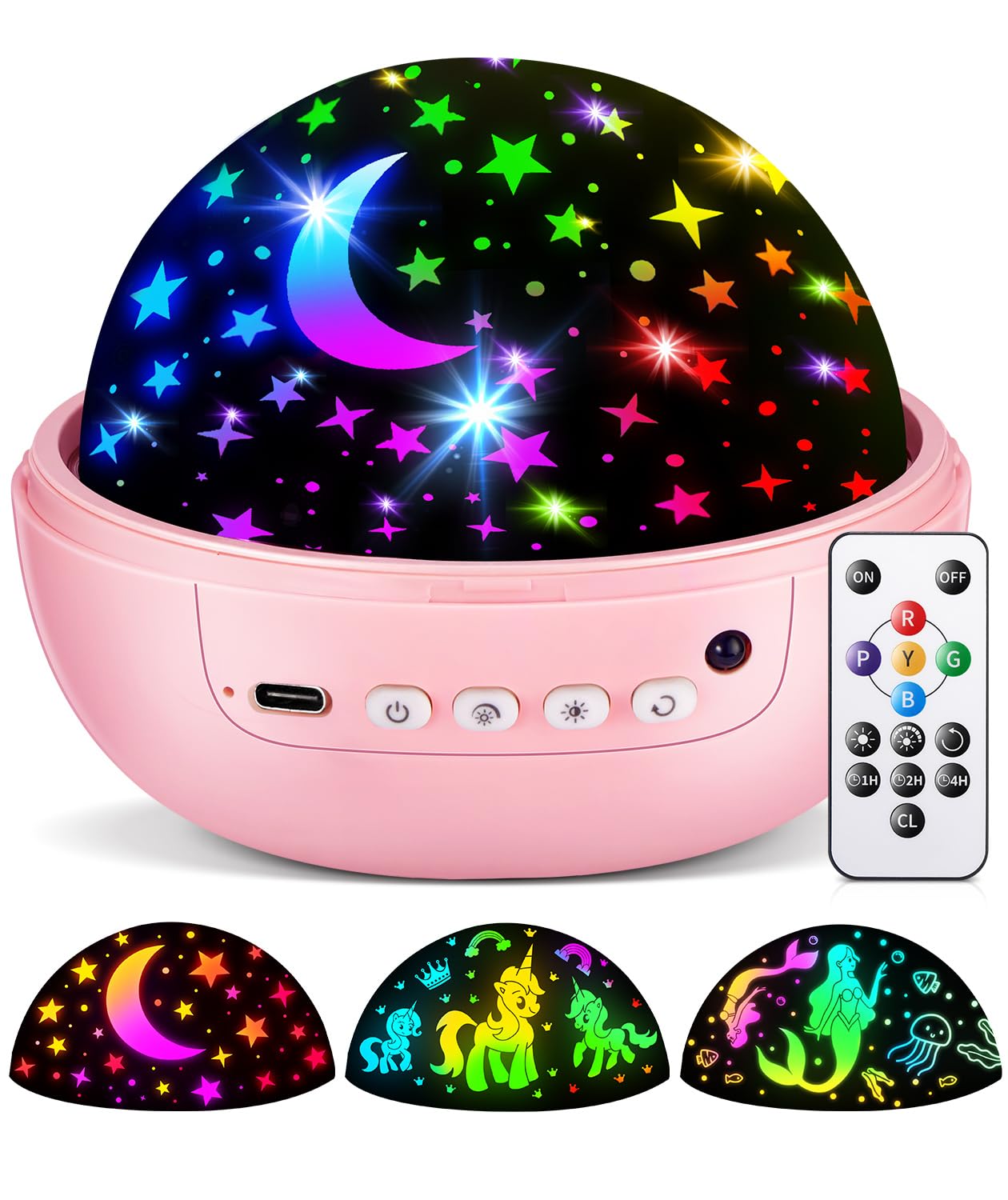 Coolnight Unicorn Night Light Star Projector For Kids  3 Films+93 Colors Kids Projector Night Light  360?Rotating Stay All Night  Remote+Dimmable+Timer  Sleep Soother  Gift For Child Or Grandchild