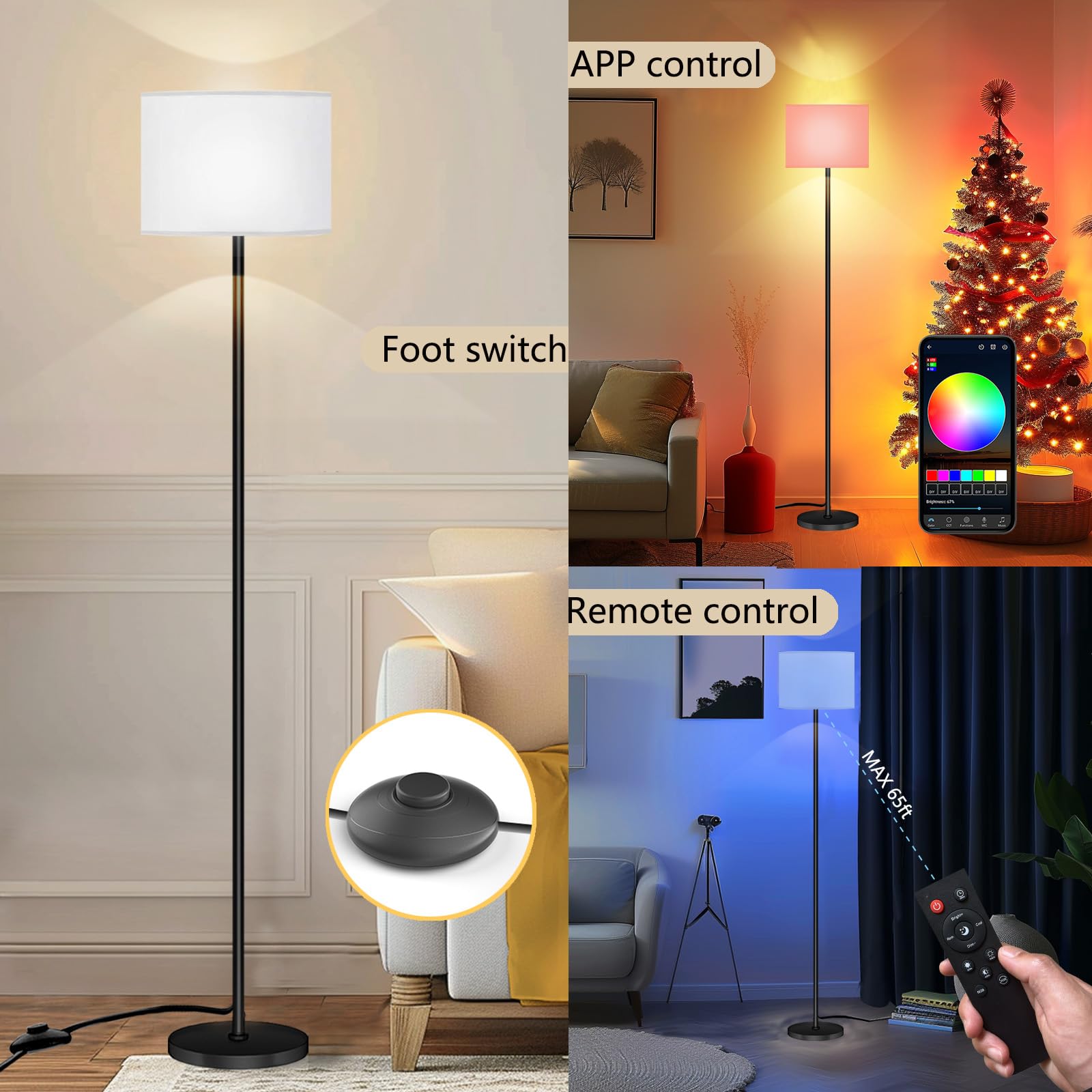 Qaubauyt Floor Lamp For Living Room Bedroom,Modern Led Floor Lamp With Remote Control And Stepless Dimmable Colors Temperature &