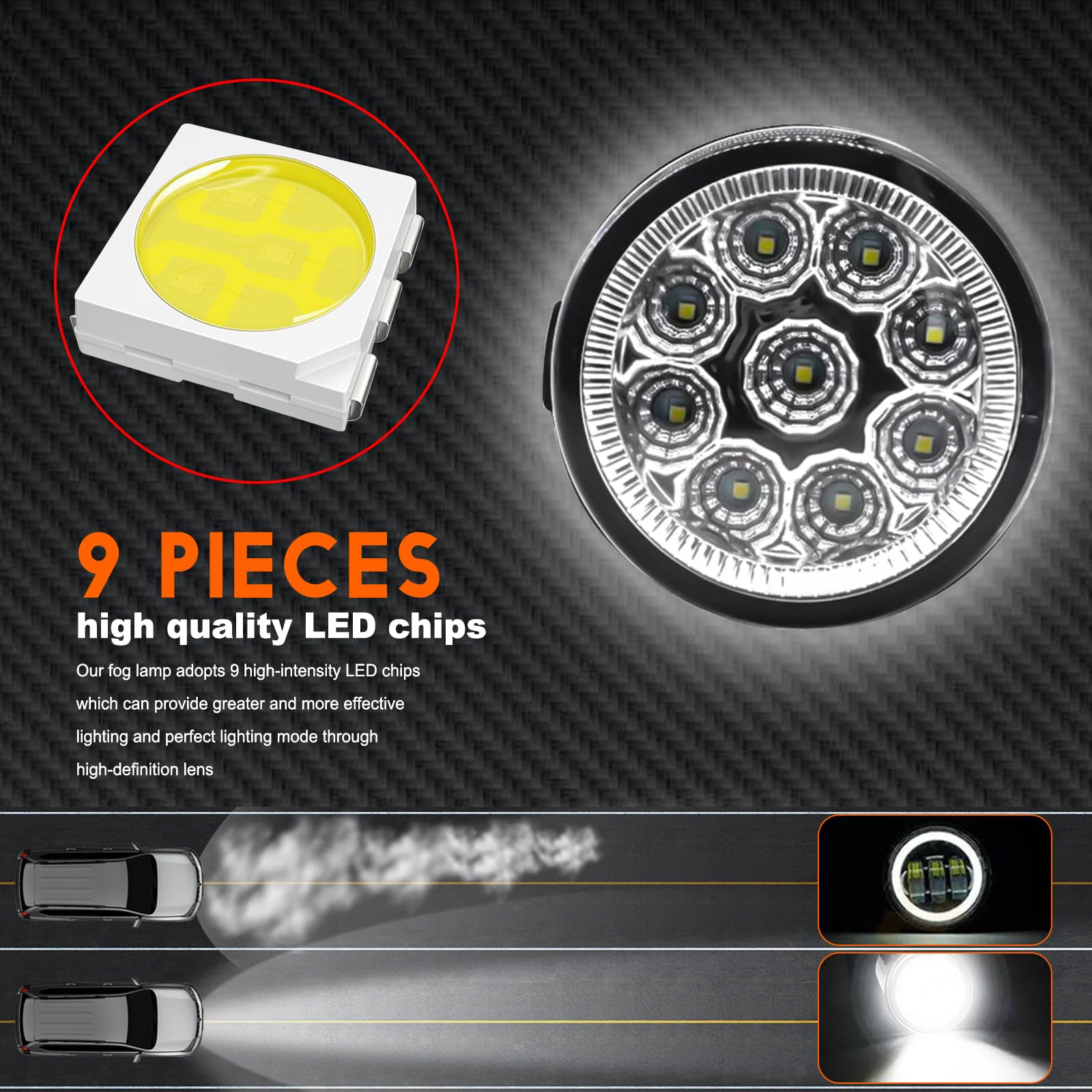 qobsos LED Fog Light Assembly, 55W 6000K White, Plug and Play, Standard Size, Black, Model R-35-01, Pair for Infiniti EX35 2008