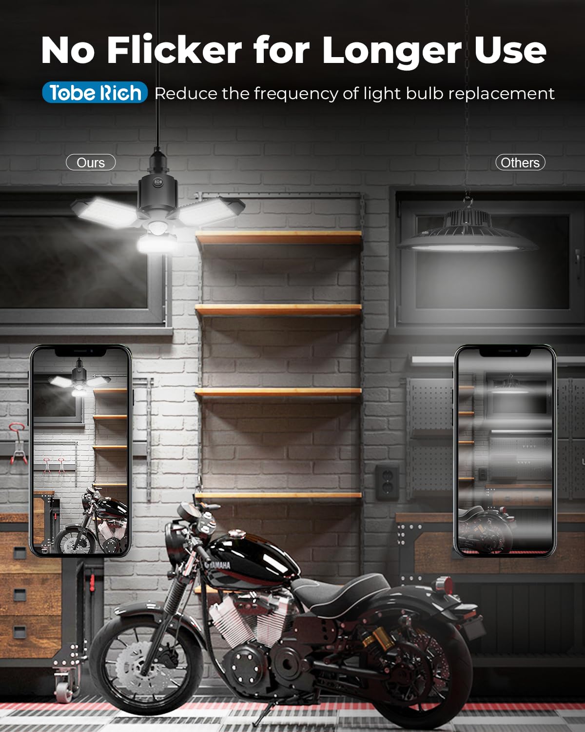 toberich Motion Sensor Garage Light 8000LM 6500K Indoor Shop Light Model MJ0301 Black