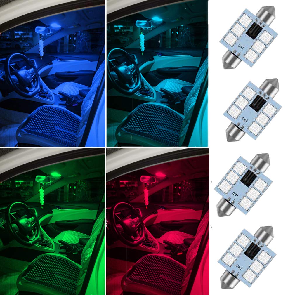 Cottonbell 31mm RGB LED Festoon Bulbs, 16 Colors with Remote Control, Aluminum, Model T13+P001+FBA, Pack of 4