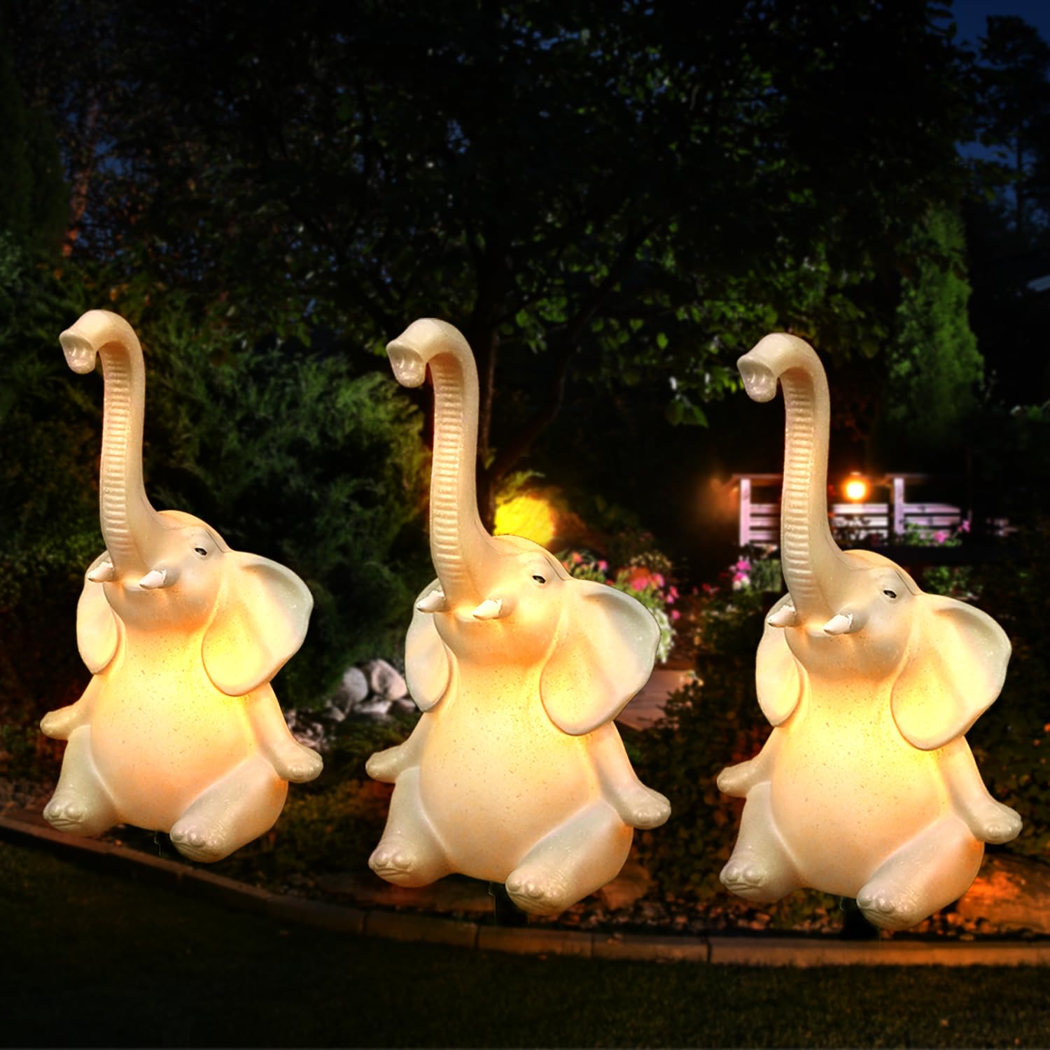 Solar Outdoor Elephant Statues Lights, 3 Pack New Upgraded Solar Garden Lights Outdoor Waterproof Solar Lights For Garden Decor,