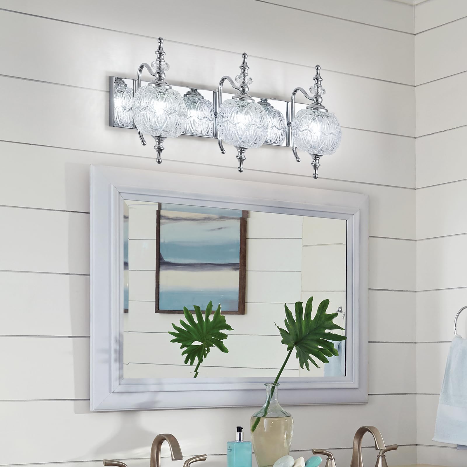 Tlolgt Modern Crystal Bathroom Vanity Lights Fixtures Over Mirror Chrome 3 Light Vanity Lights For Bathroom Bedroom Sconces Wall