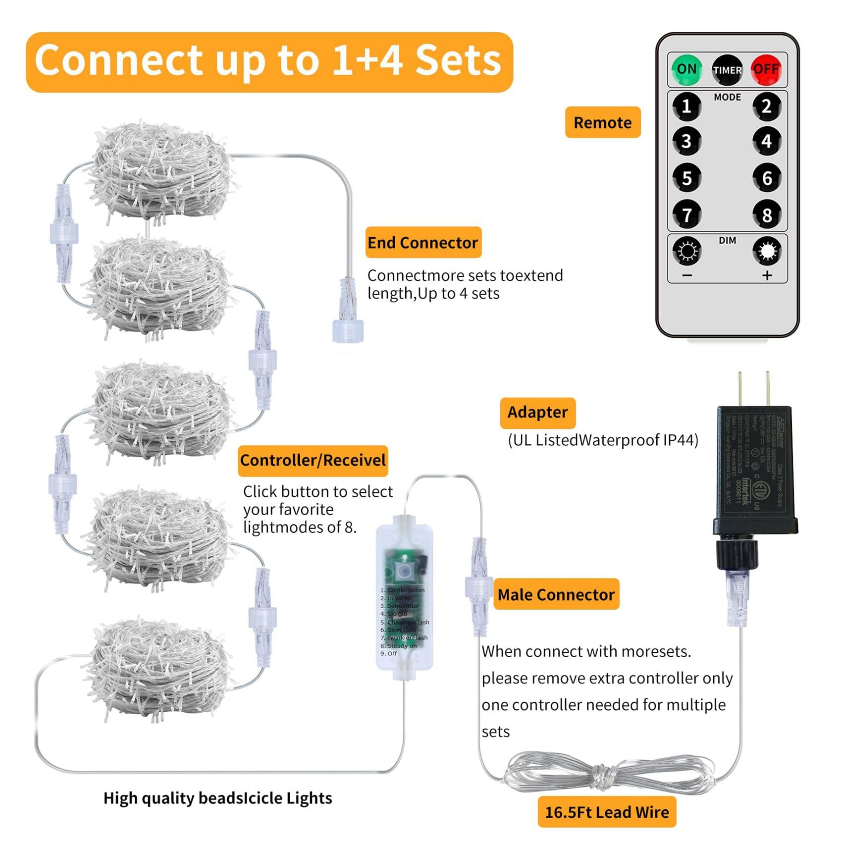 600Led Plug-In Christmas Icicle Lights, 75Ft Hang String Lights With Remote, 8 Modes Warm White Twinkle Fairy Lights Waterproof