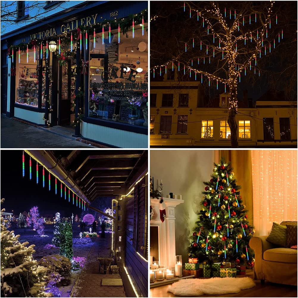 Weepong Meteor Shower Lights - 192 Led Falling Rain Icicle Lights, 30Cm, Multicolor, Ul Certified For Xmas, Halloween, Party, Holiday Decor